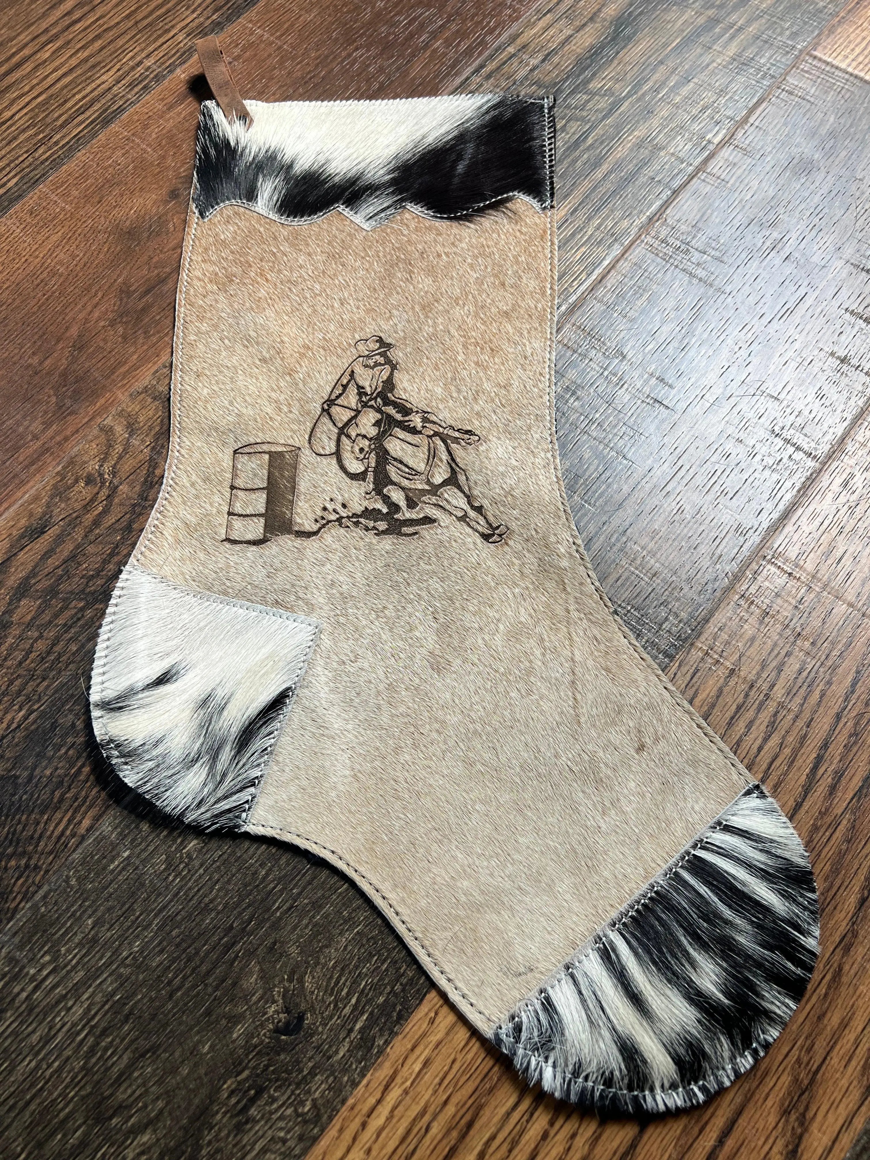 Barrel Racer Natural Cowhide Christmas Stocking