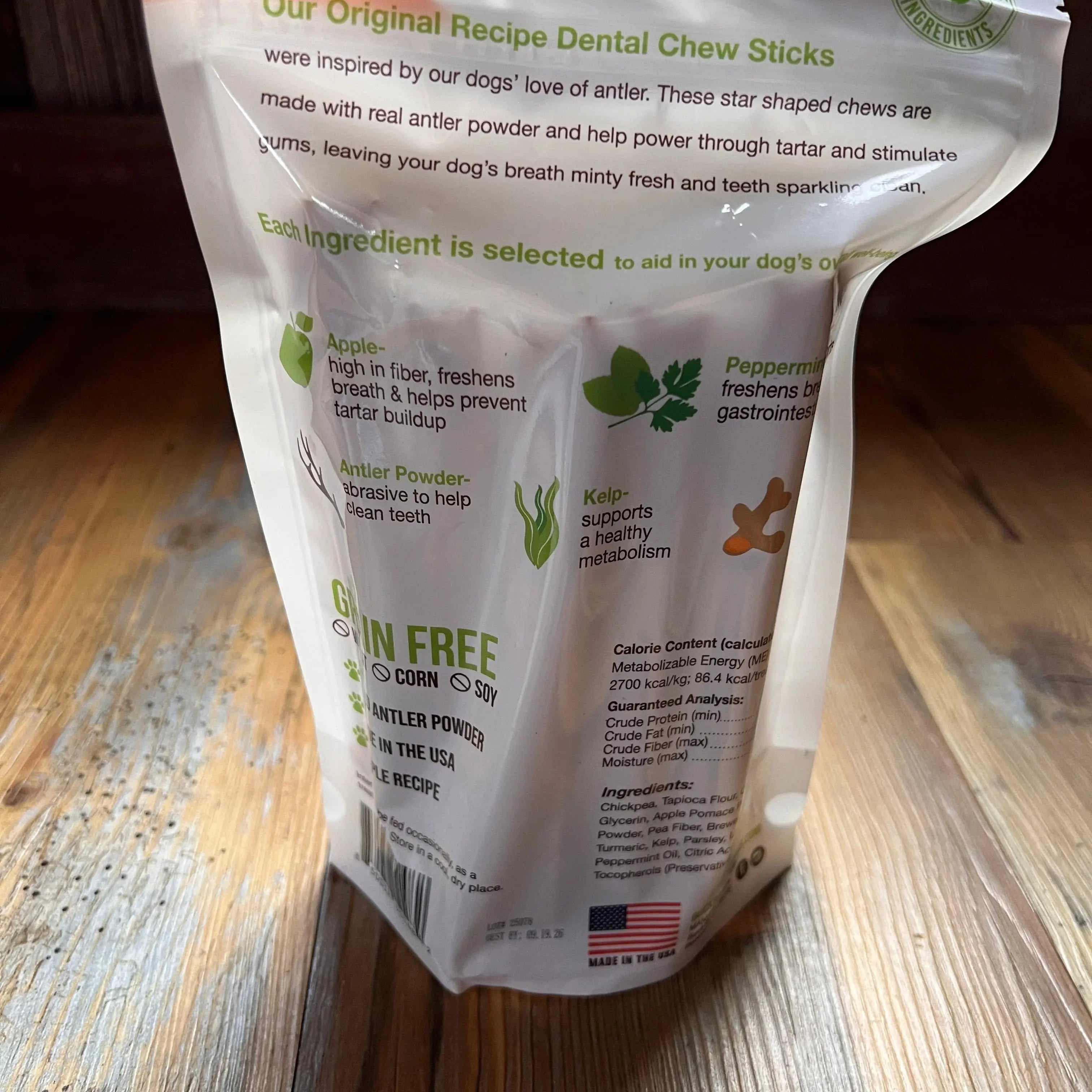 Grain Free Dental Chews 12 Pack, made with Antler Powder, Peppermint and Apple dog chew