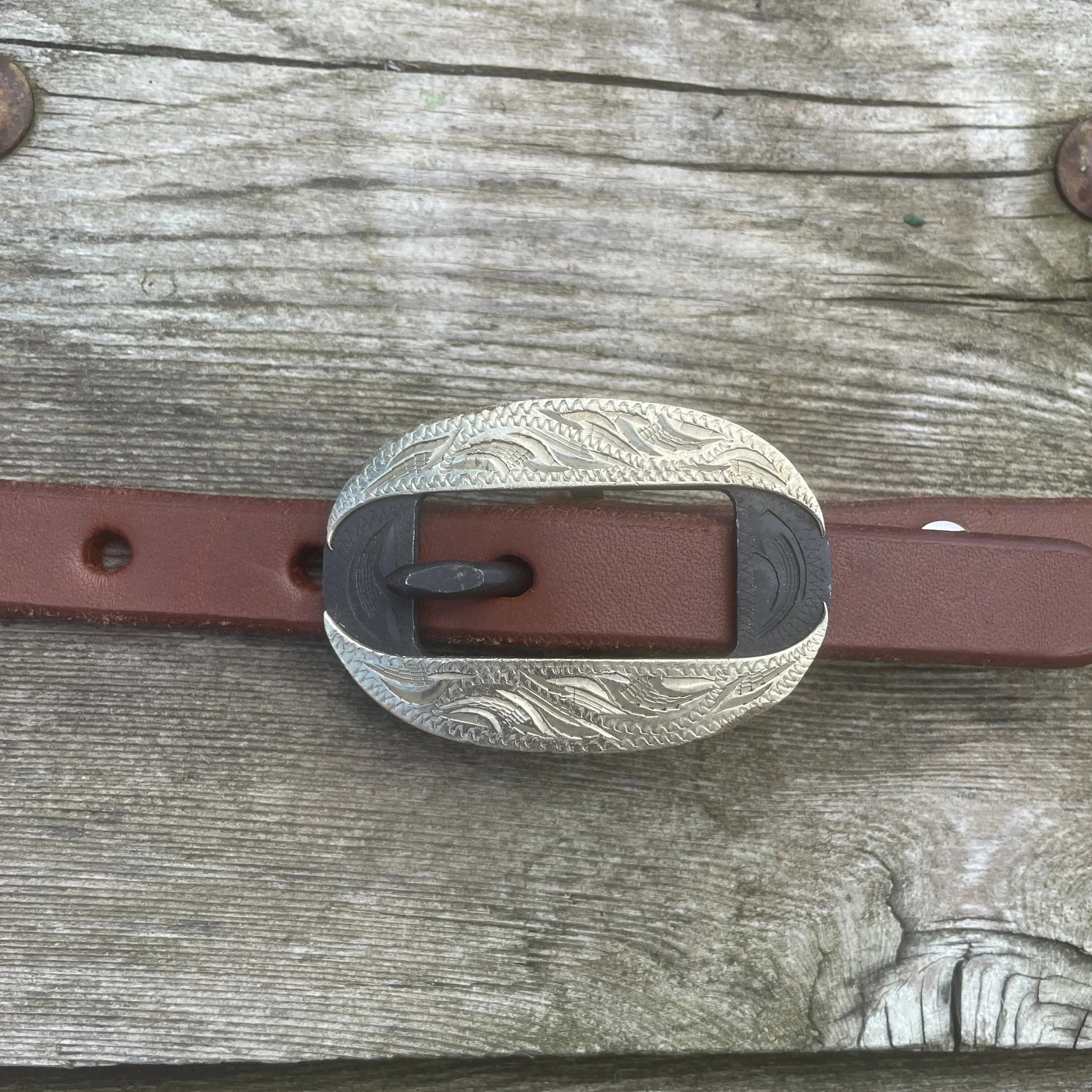 Oiled Harness Single Ear Headstall With Silver Oval Buckle Horse