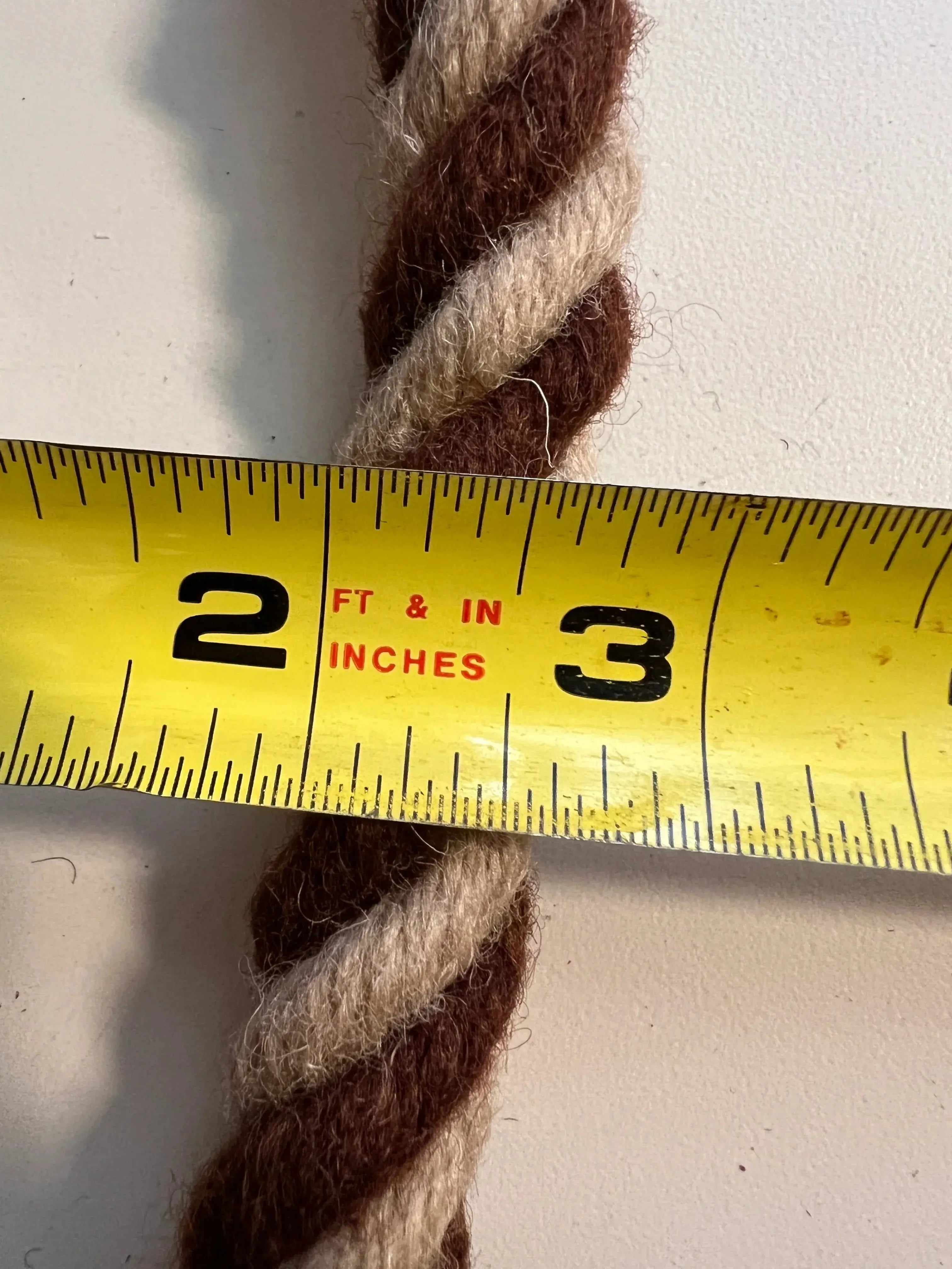 2-inch wide brown beige twisted rope of Rustic Mocha Mohair Mecate Reins, 22 ft