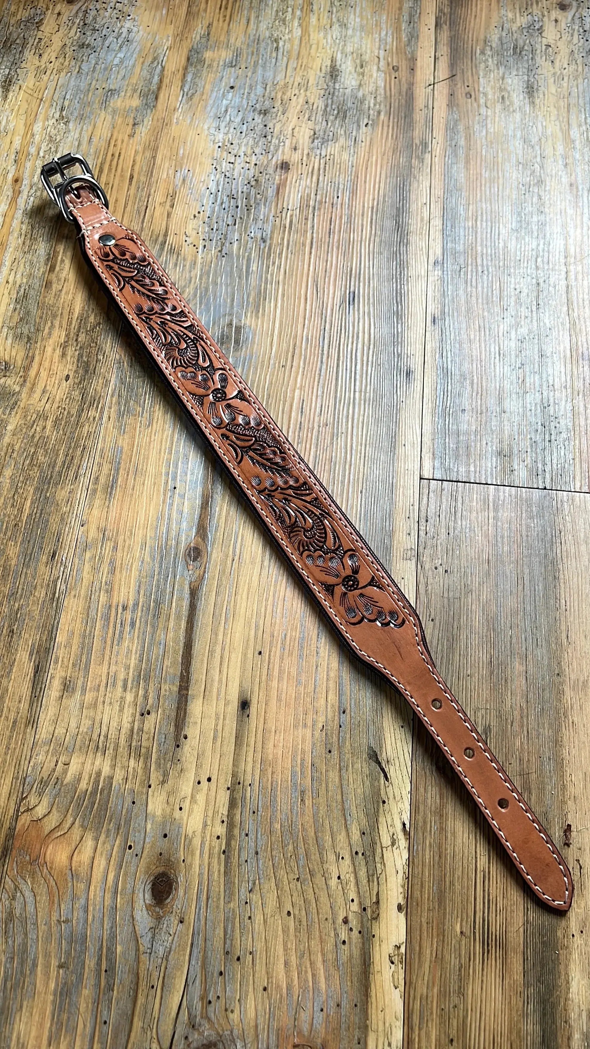 Tan hand tooled Dog collar
