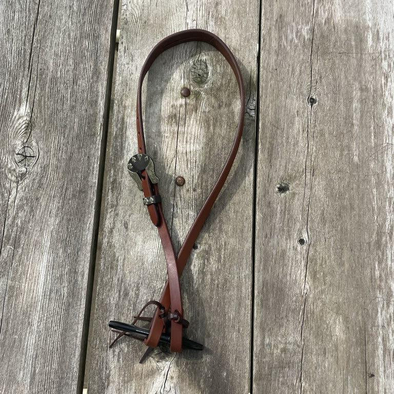 Oiled Harness Split Ear Headstall With Cowboy Gambler Buckle Horse
