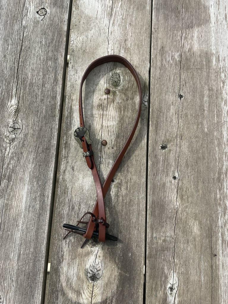 Oiled Harness Split Ear Headstall With Cowboy Gambler Buckle Horse