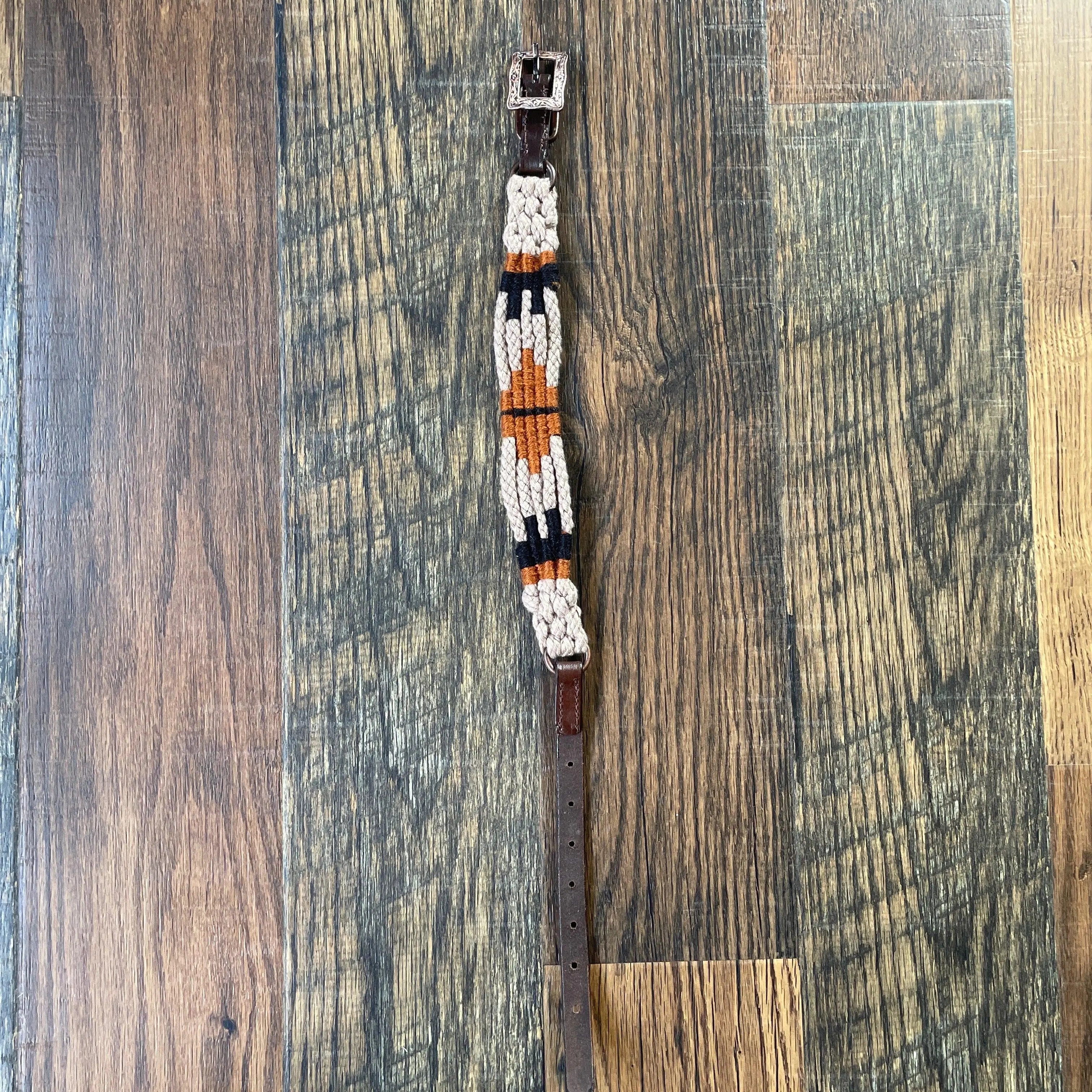 Corded Leather Dog Collar - Tan/Black Dog