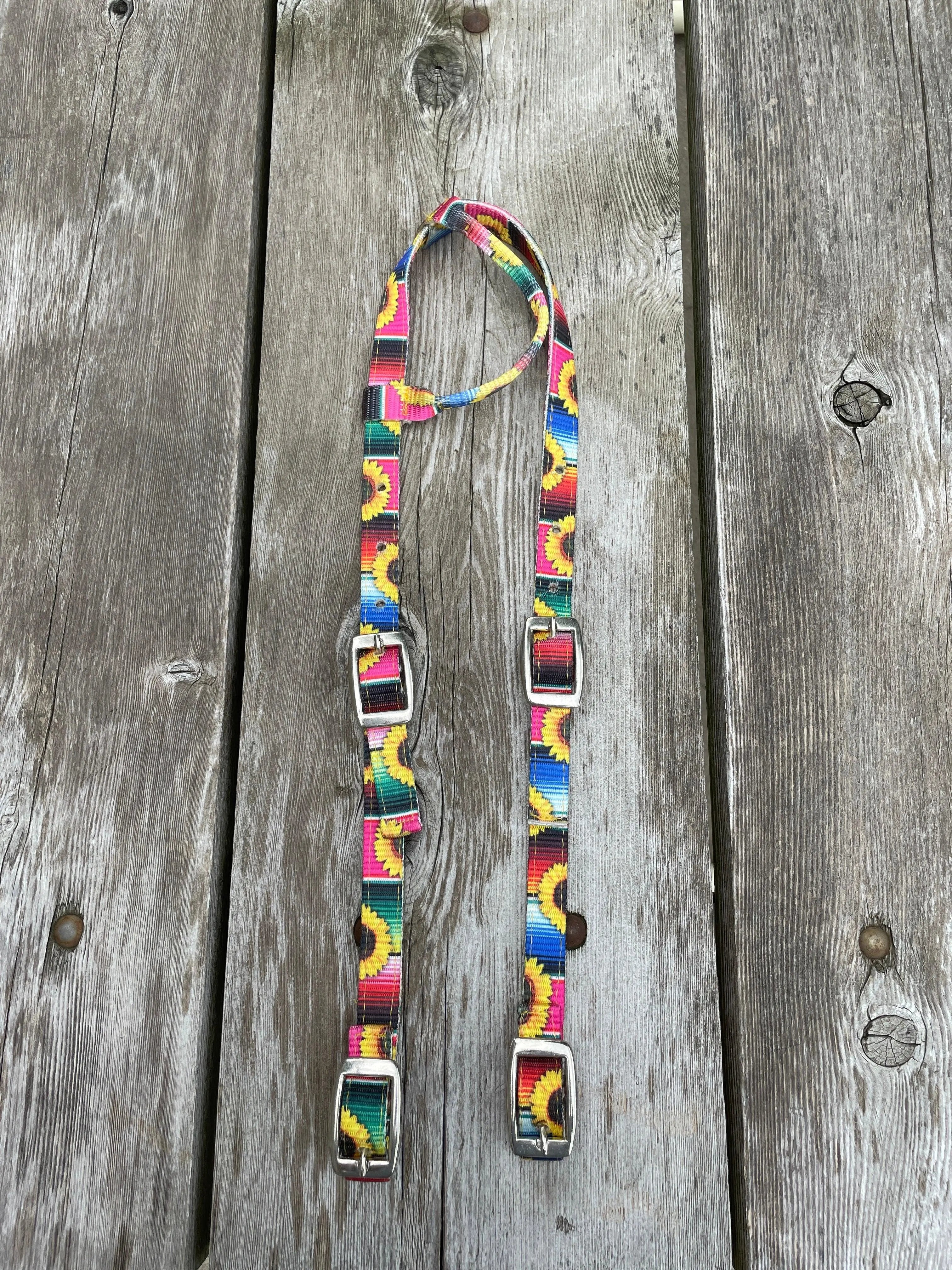 One Ear Headstall With Serape and Sunflower Print Design. Horse