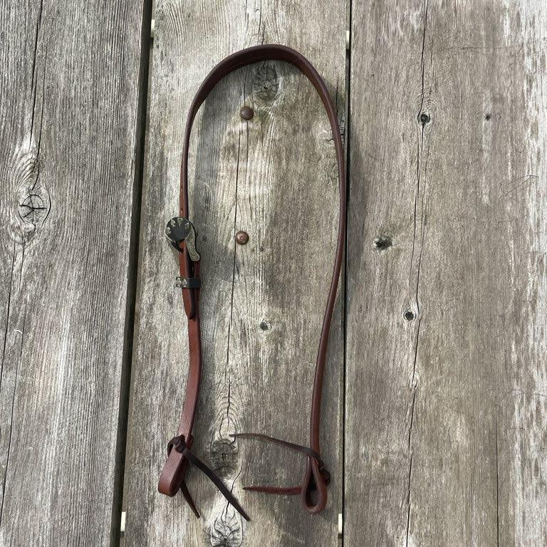 Oiled Harness Split Ear Headstall With Cowboy Gambler Buckle Horse