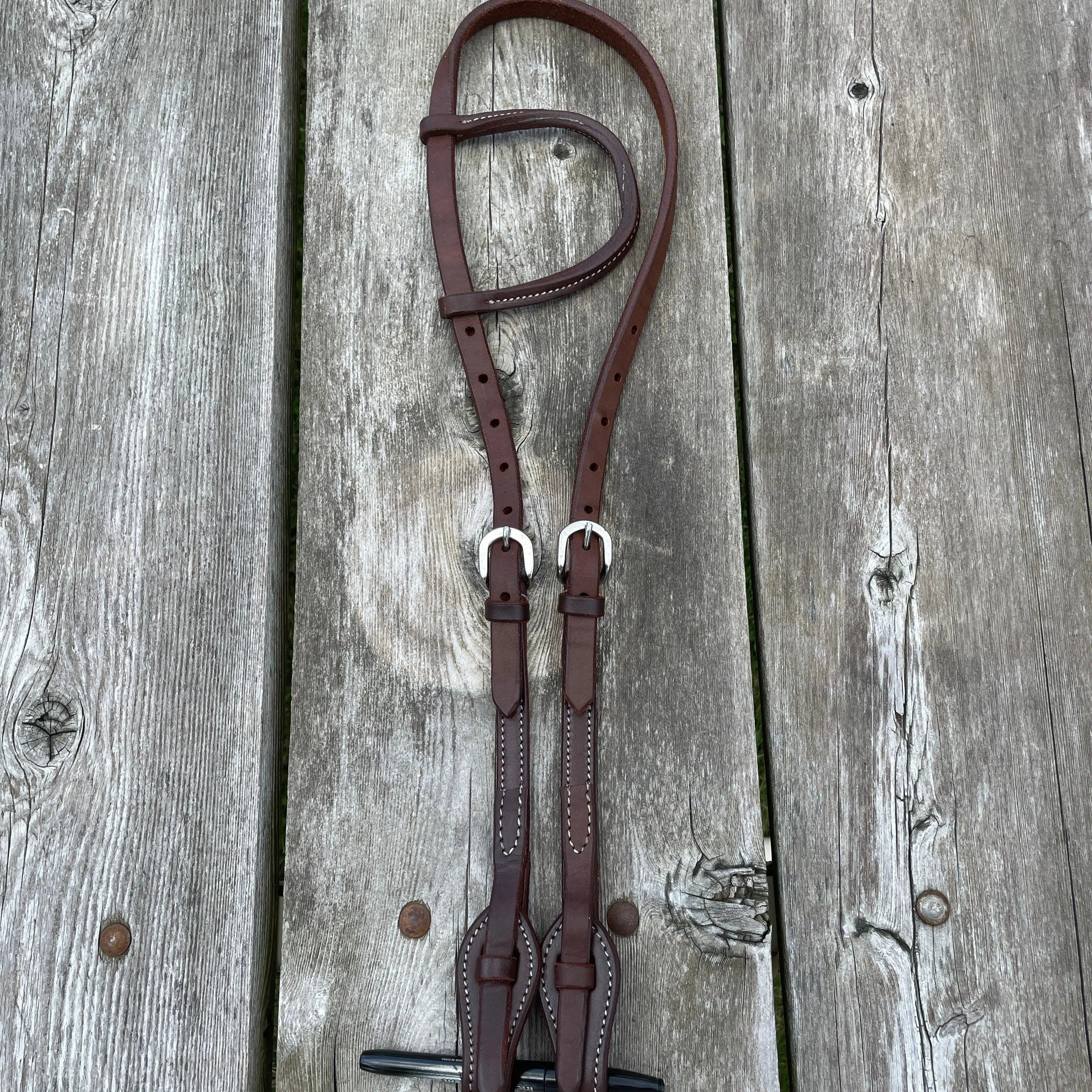 Heavy Oiled leather one ear headstall with quick change bit loops Horse Tack