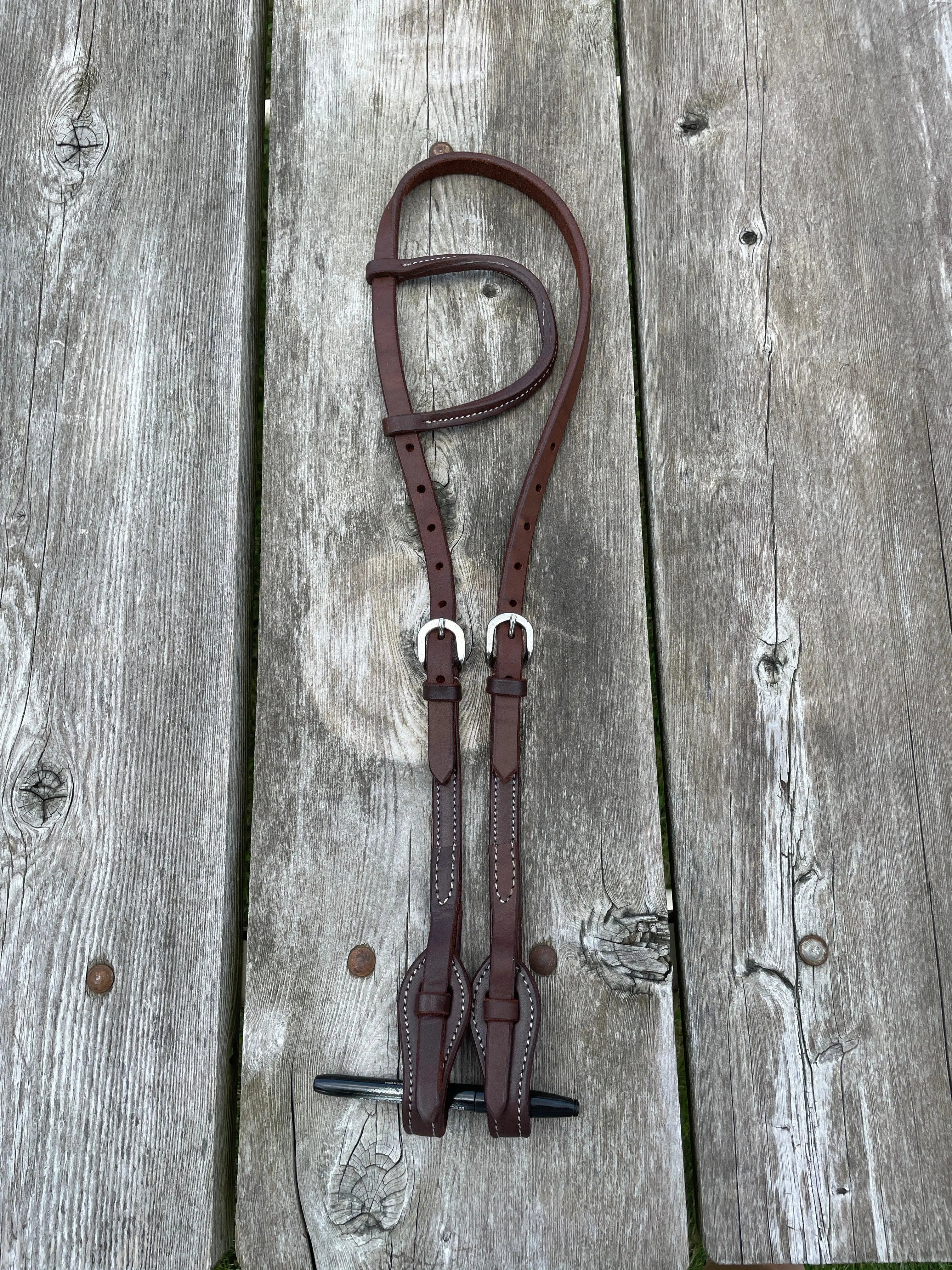 Heavy Oiled leather one ear headstall with quick change bit loops Horse Tack