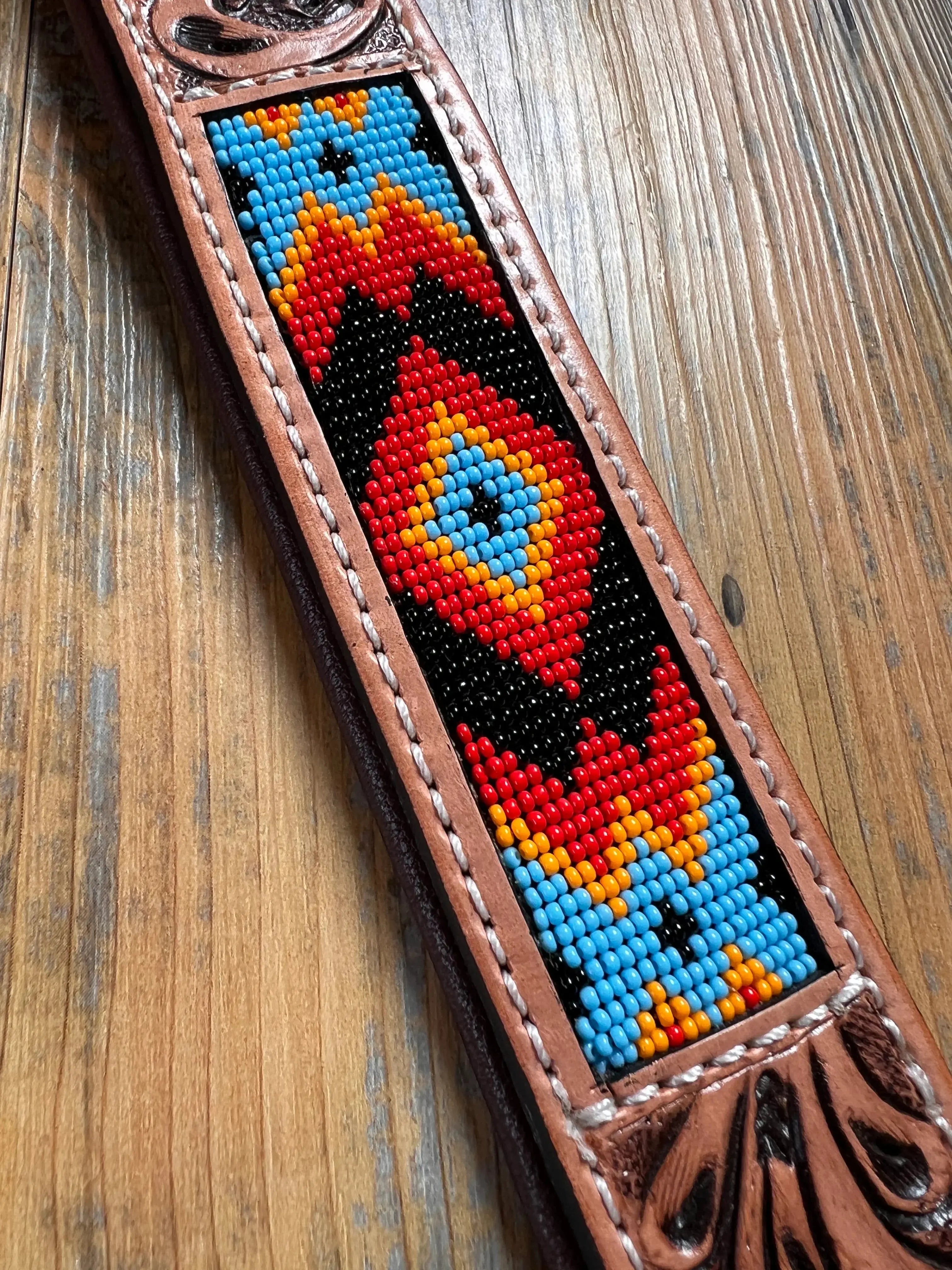Aztec tooled leather Dog Collar