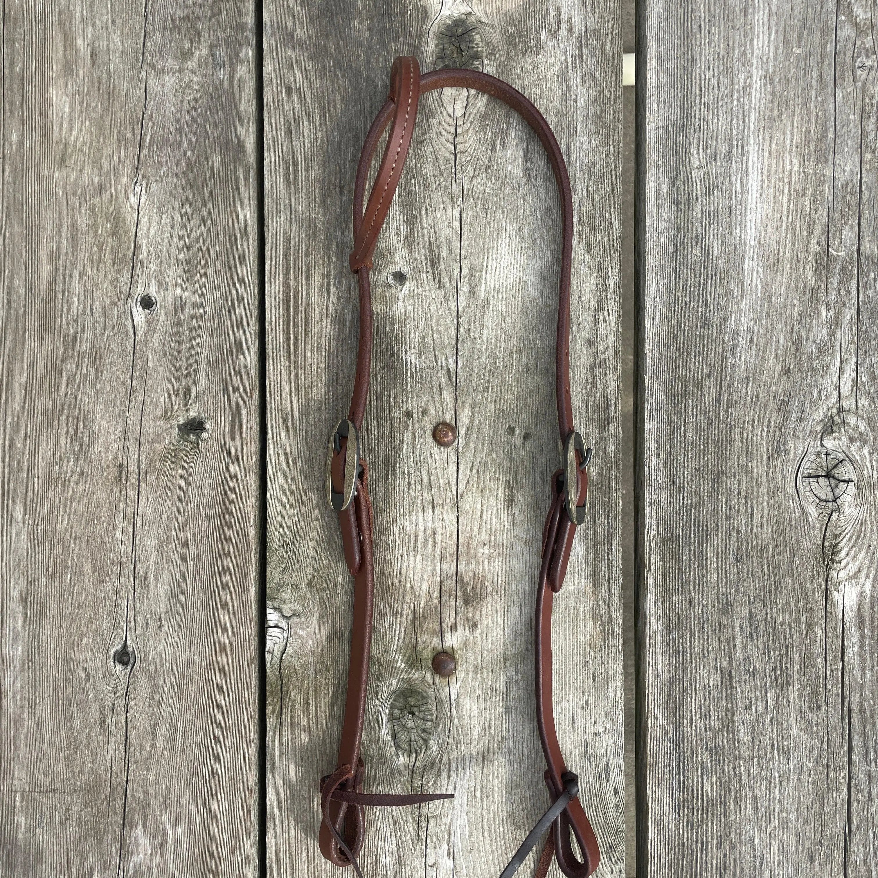 Oiled Harness Single Ear Headstall With Silver Oval Buckle Horse