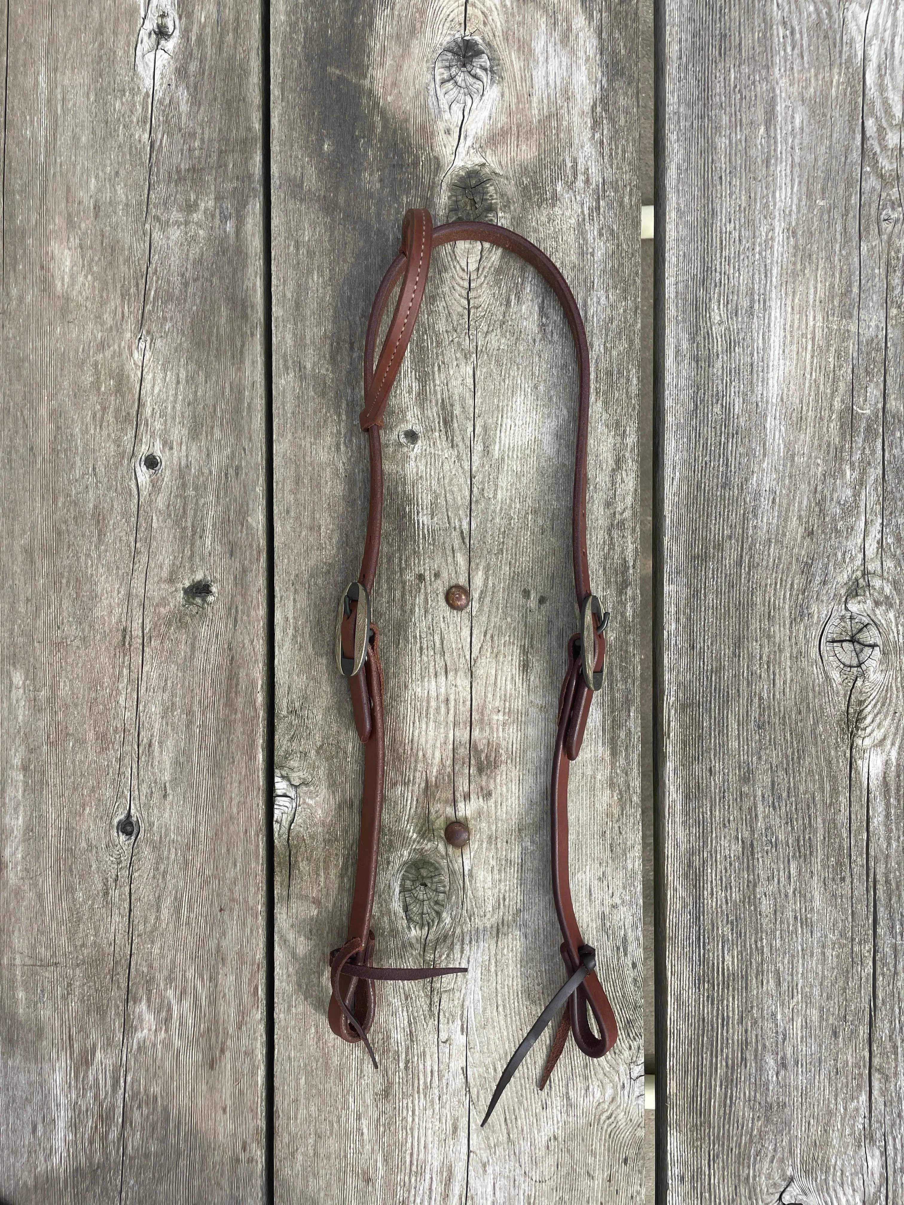 Oiled Harness Single Ear Headstall With Silver Oval Buckle Horse
