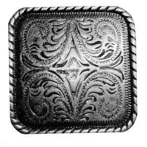 Silver engraved square concho with screw