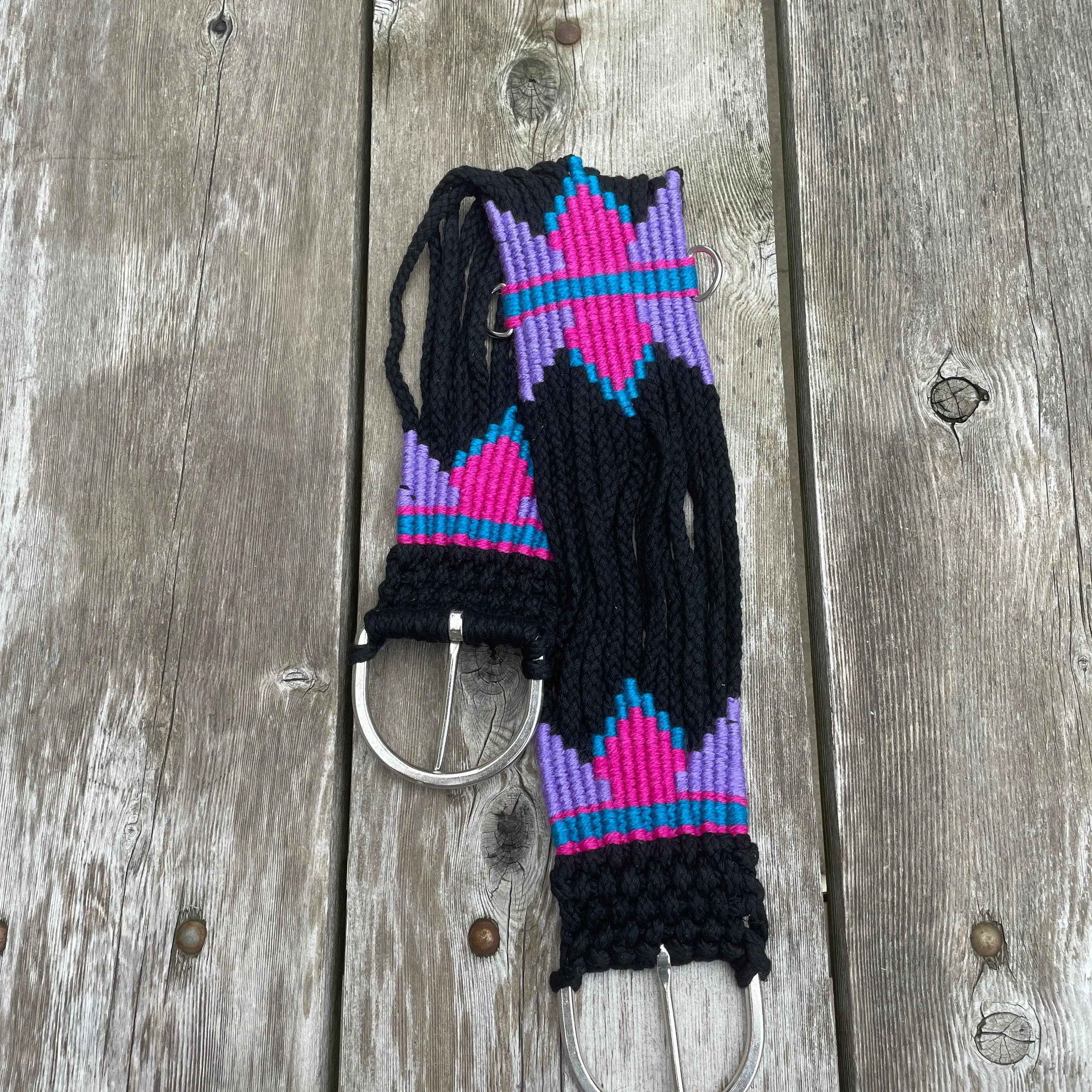 Black Multi Strand wool blend string girth with Aztec Design