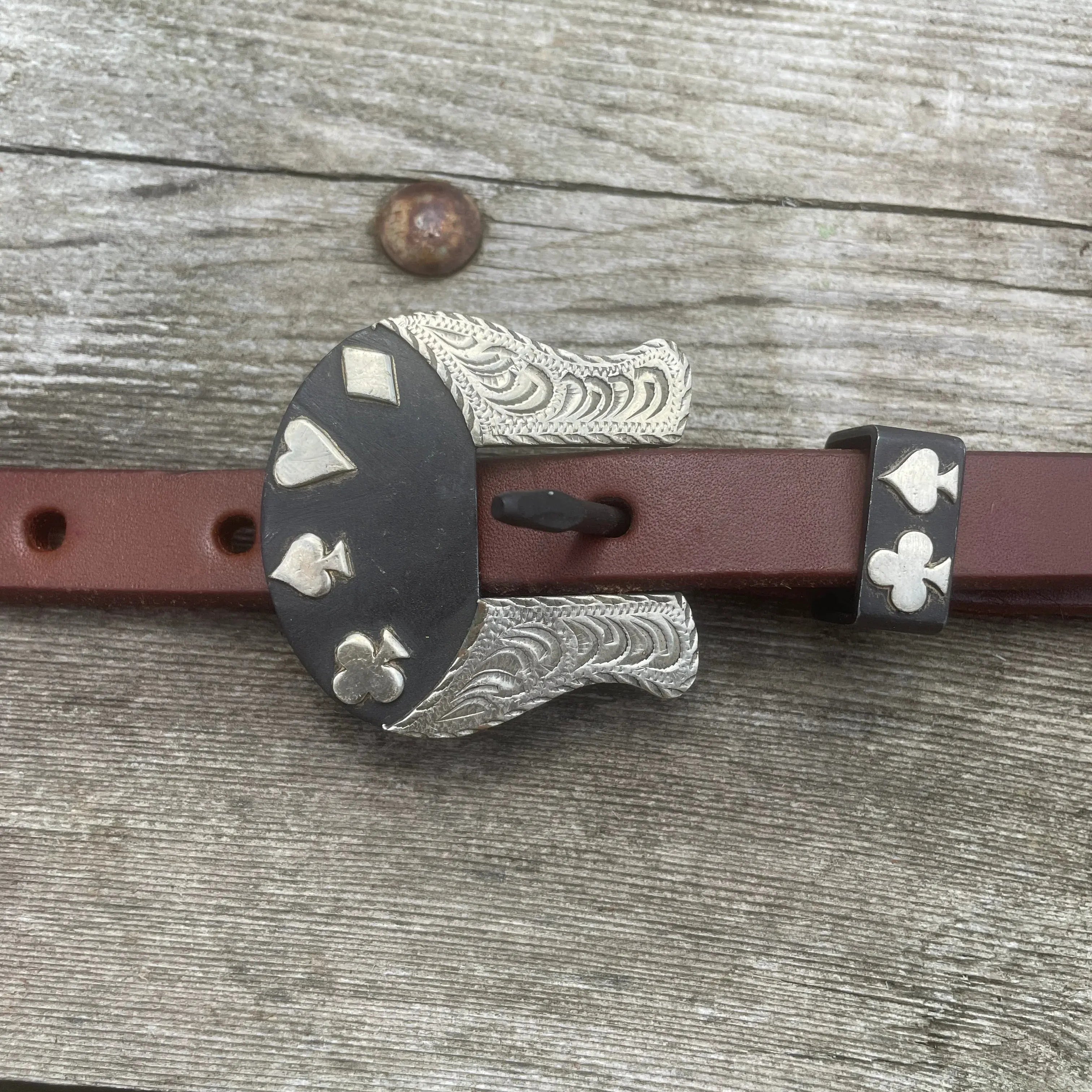 Oiled Harness Browband Headstall With Cowboy Gambler Buckle Horse
