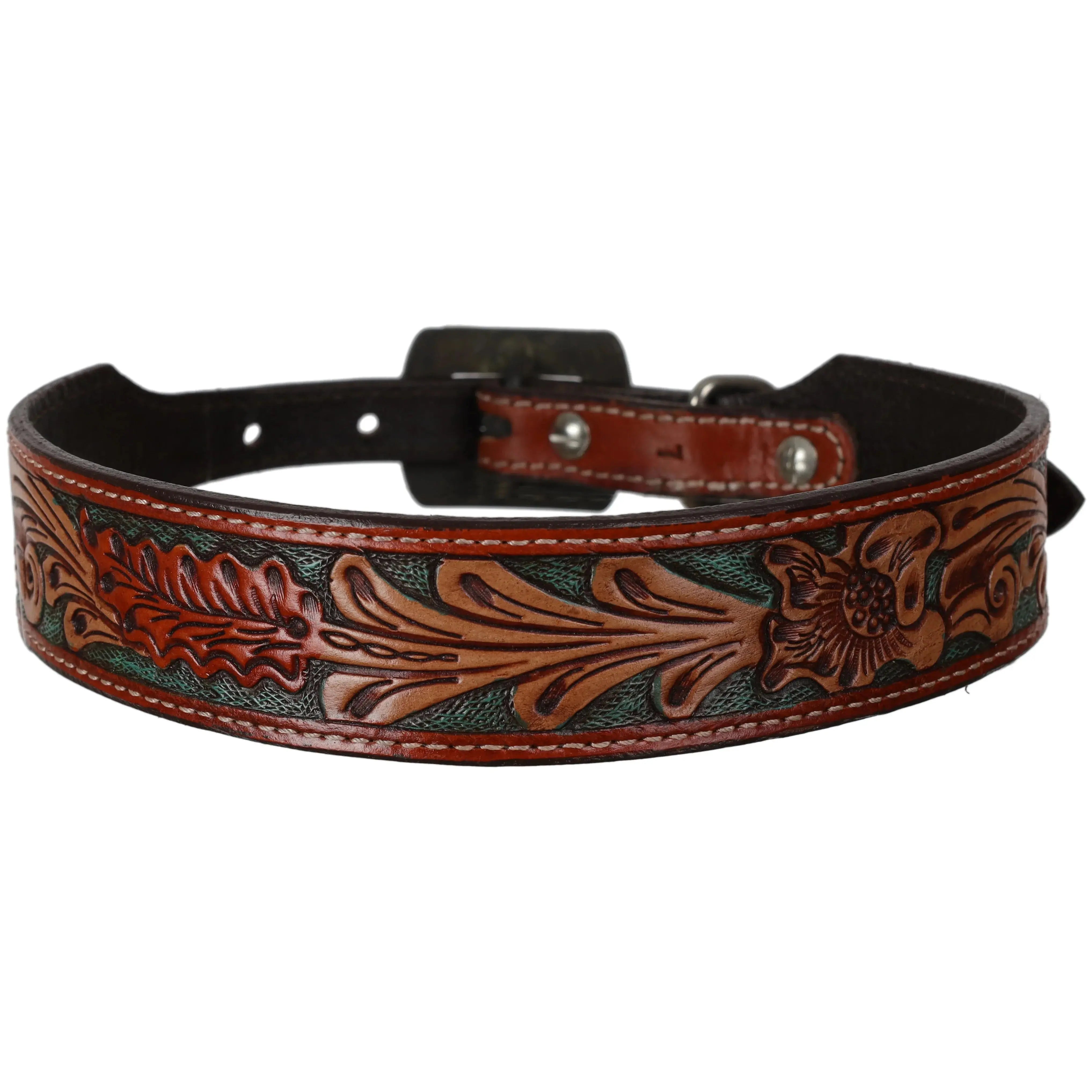 Turquoise Vine Leather Dog Collar Dog