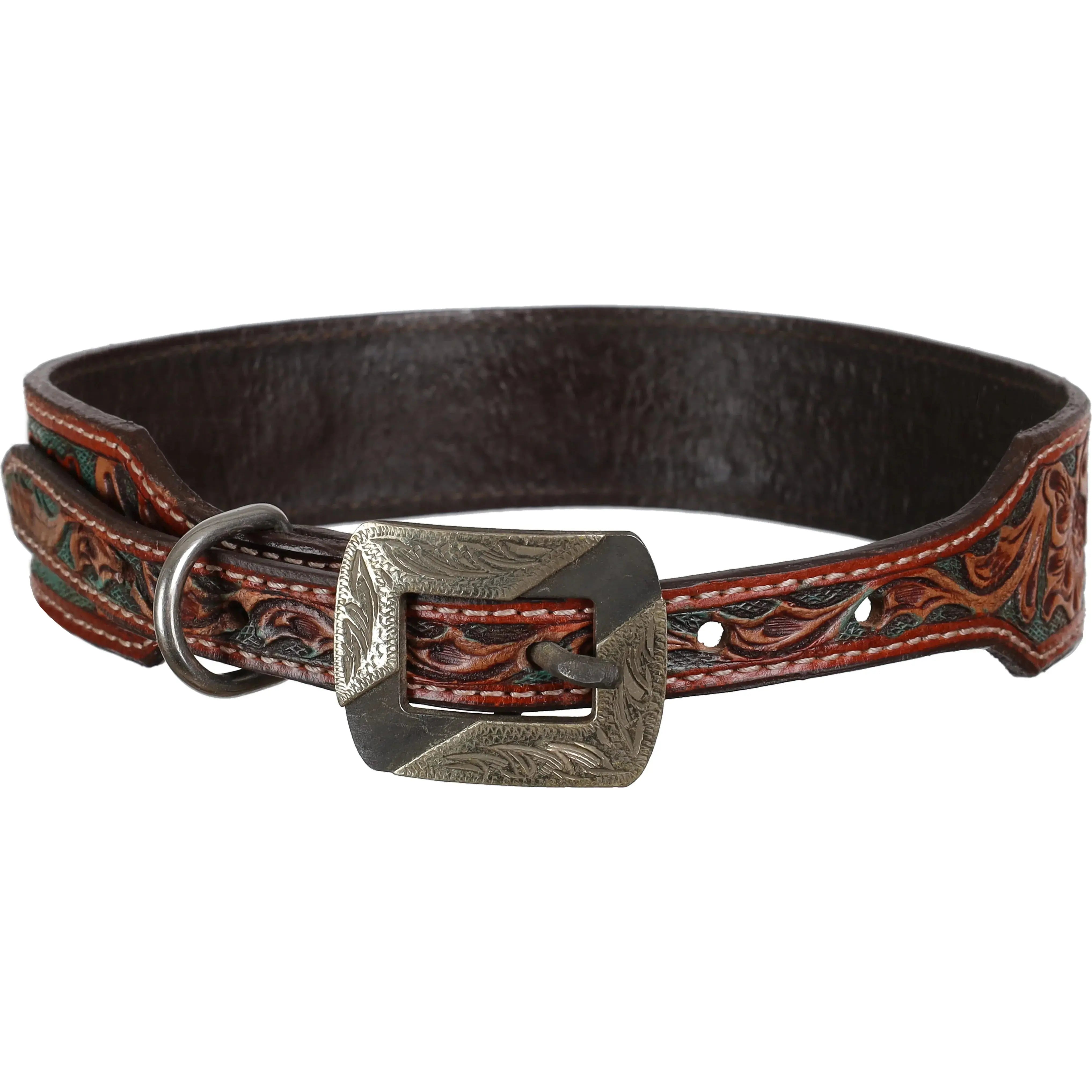Turquoise Vine Leather Dog Collar Dog