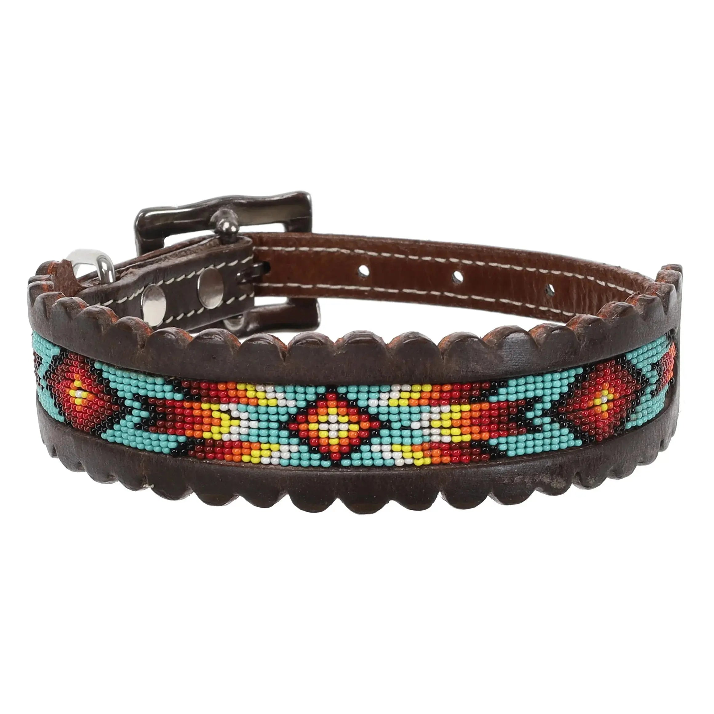 Aztec Flame Beaded Leather Dog Collar Dog
