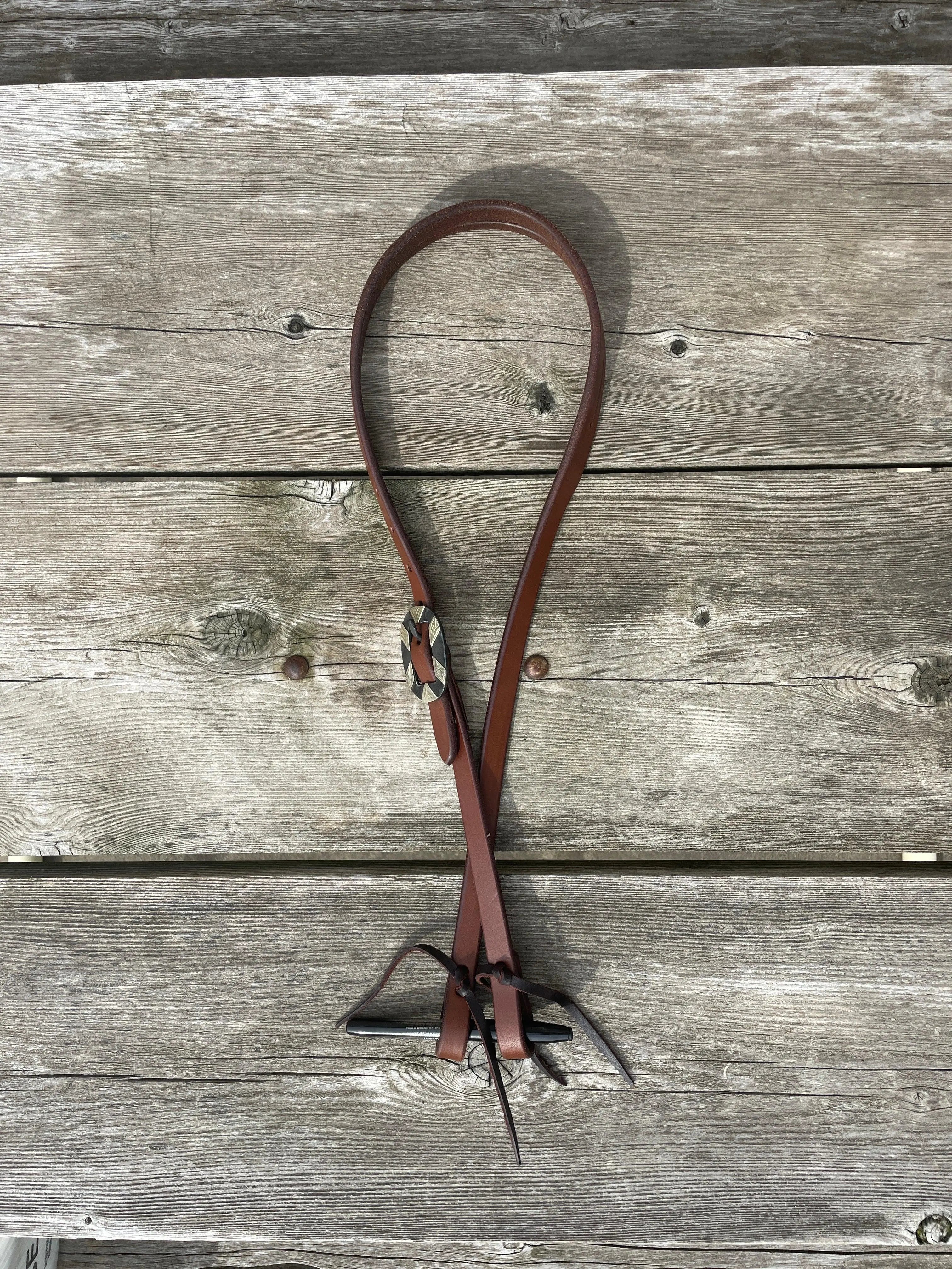 Oiled Harness Split Ear Headstall With Antique Silver Bar Buckle Horse
