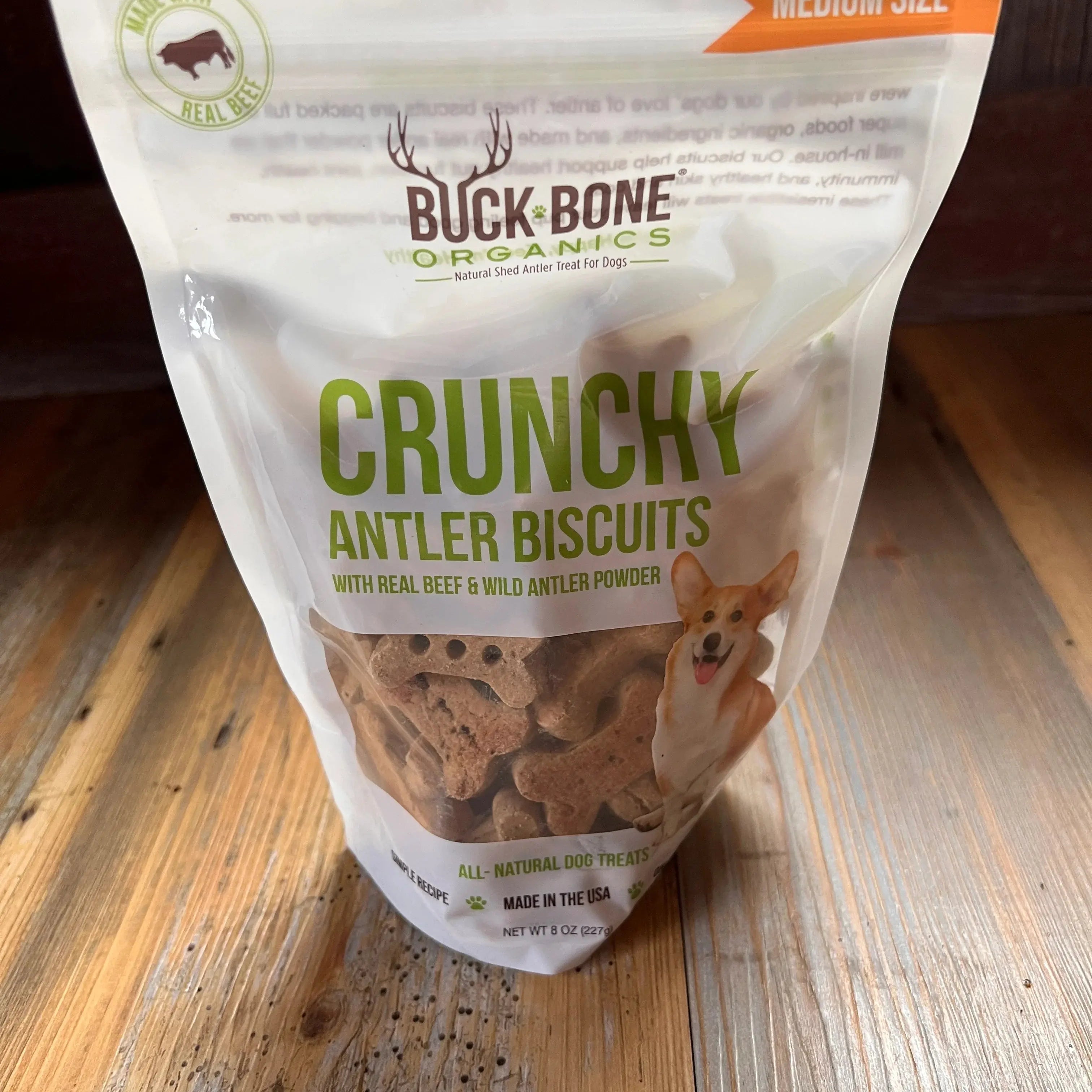 Buck Bone Organics medium bag of crunchy antler biscuits for dogs