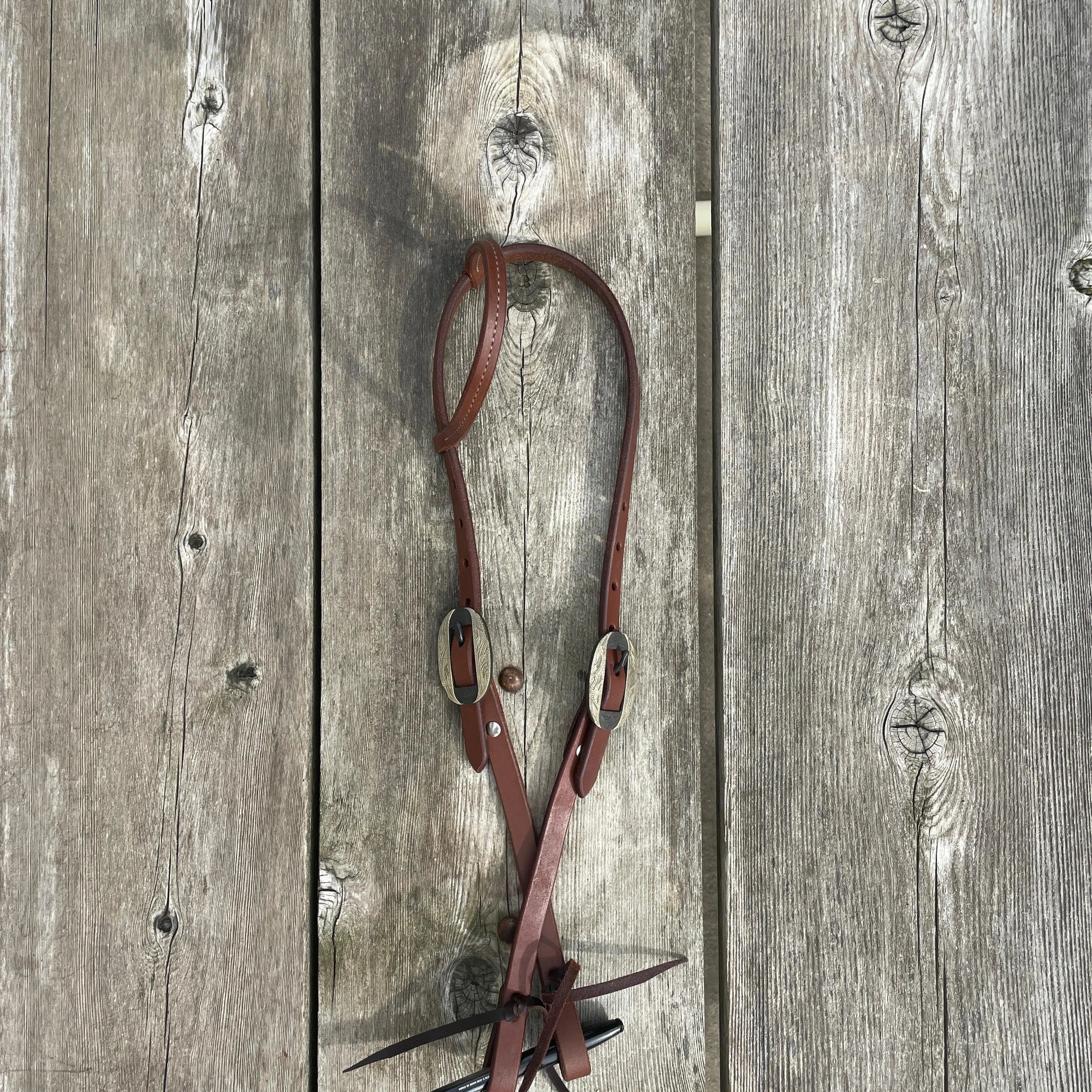 Oiled Harness Single Ear Headstall With Silver Oval Buckle Horse