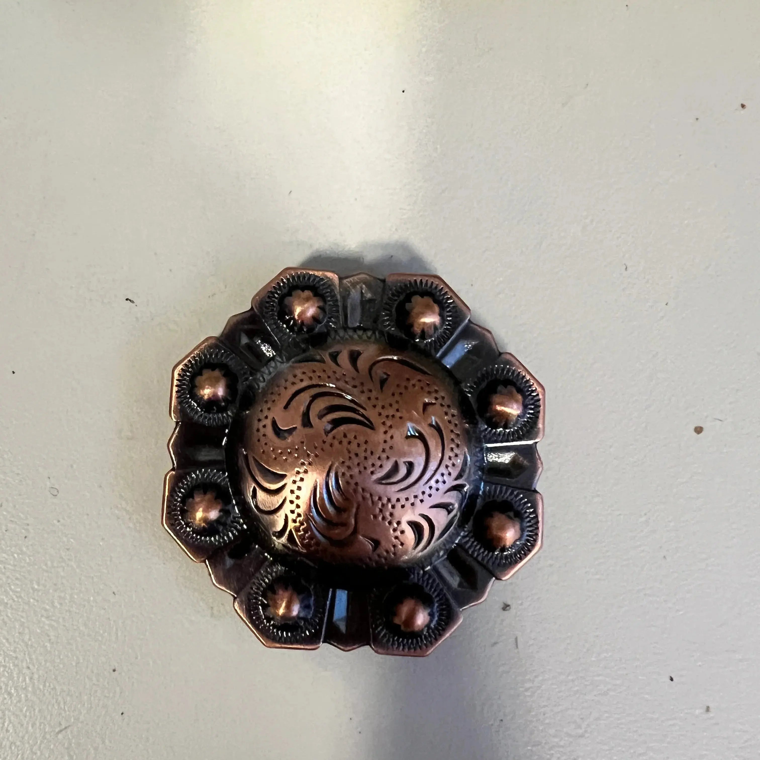 Copper octagon engraved concho with Screw
