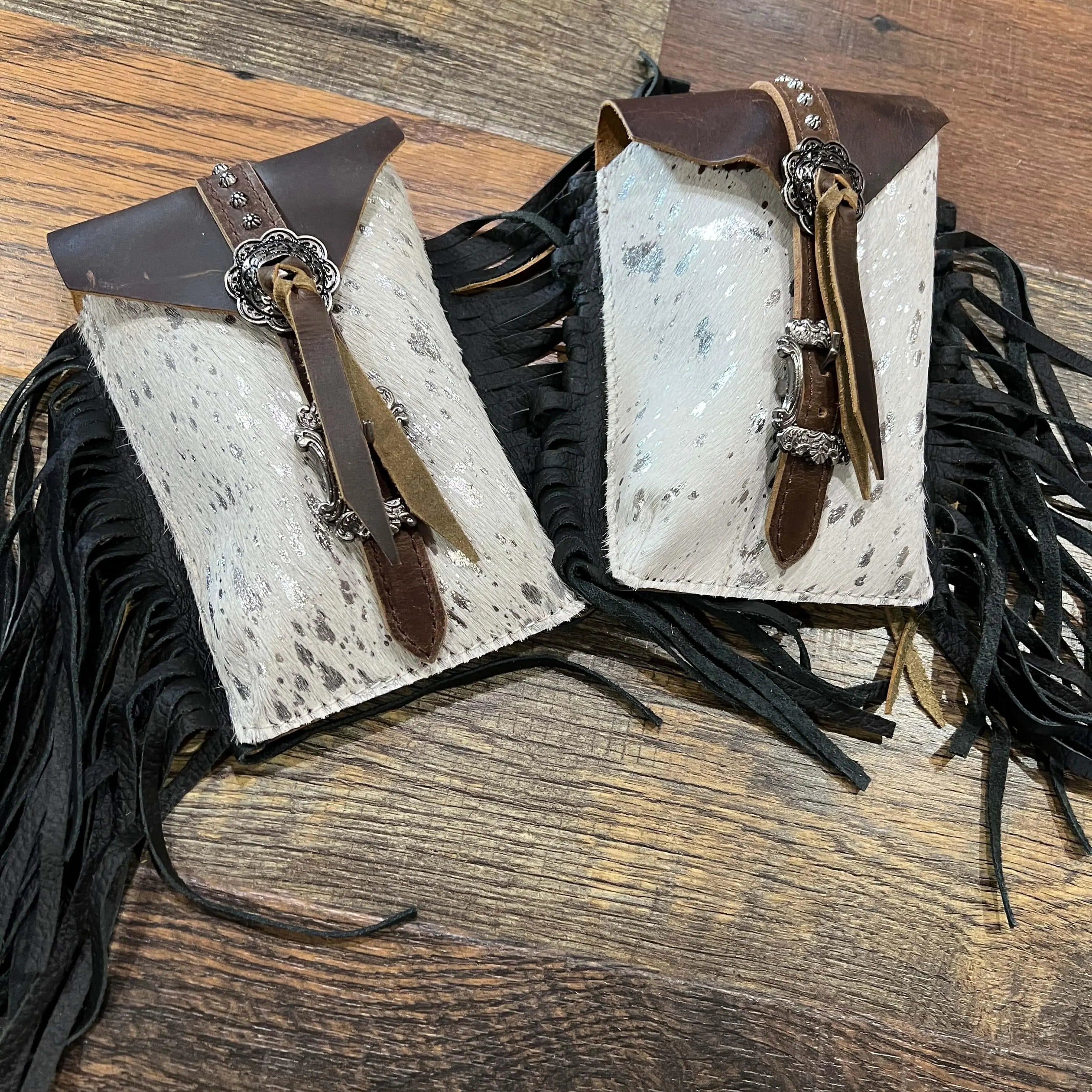 Silver Acid Wash Cowhide Rear Cinch Saddle Bag