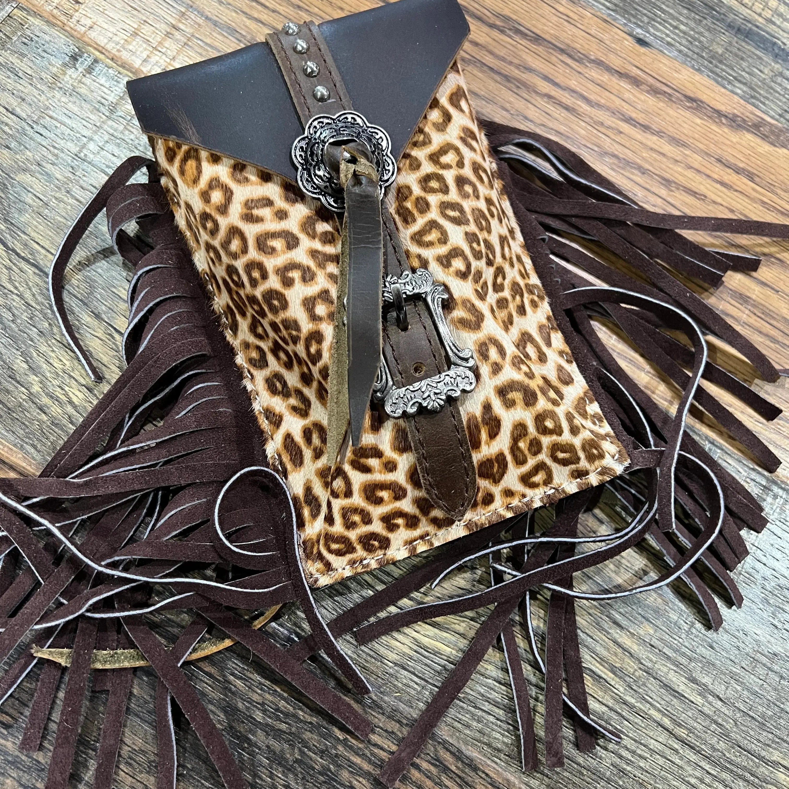 Leopard Cowhide Rear Cinch Saddle Bag