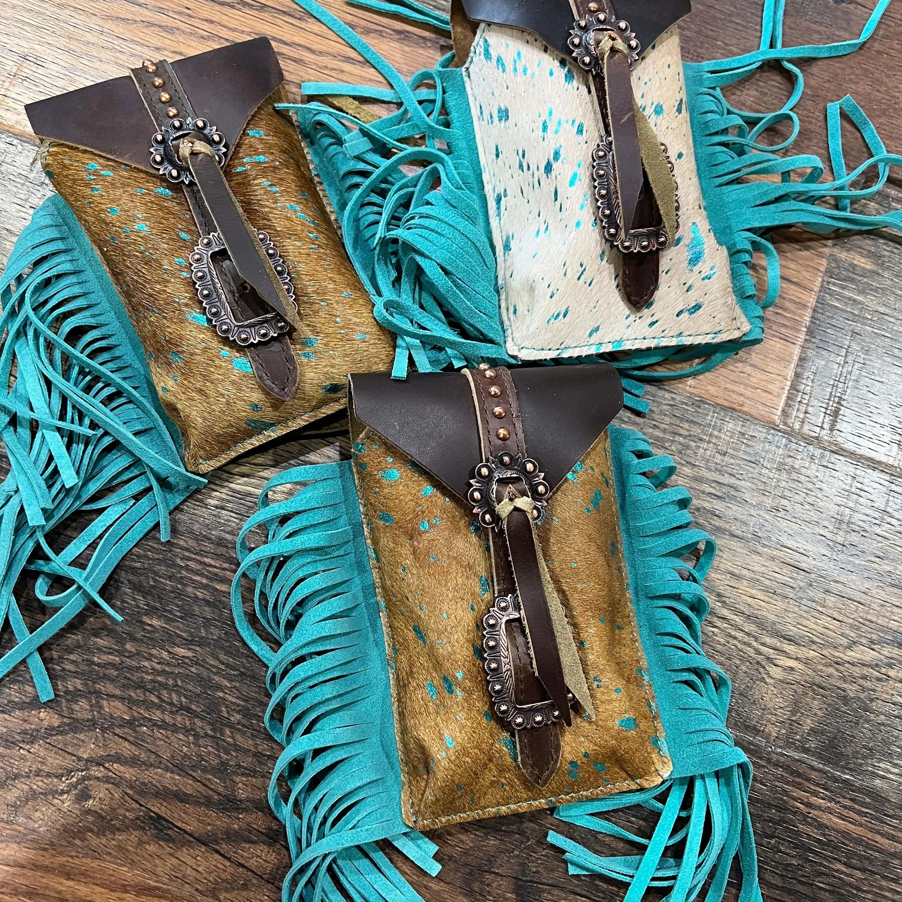Teal Acid Wash Cowhide Rear Cinch Bag