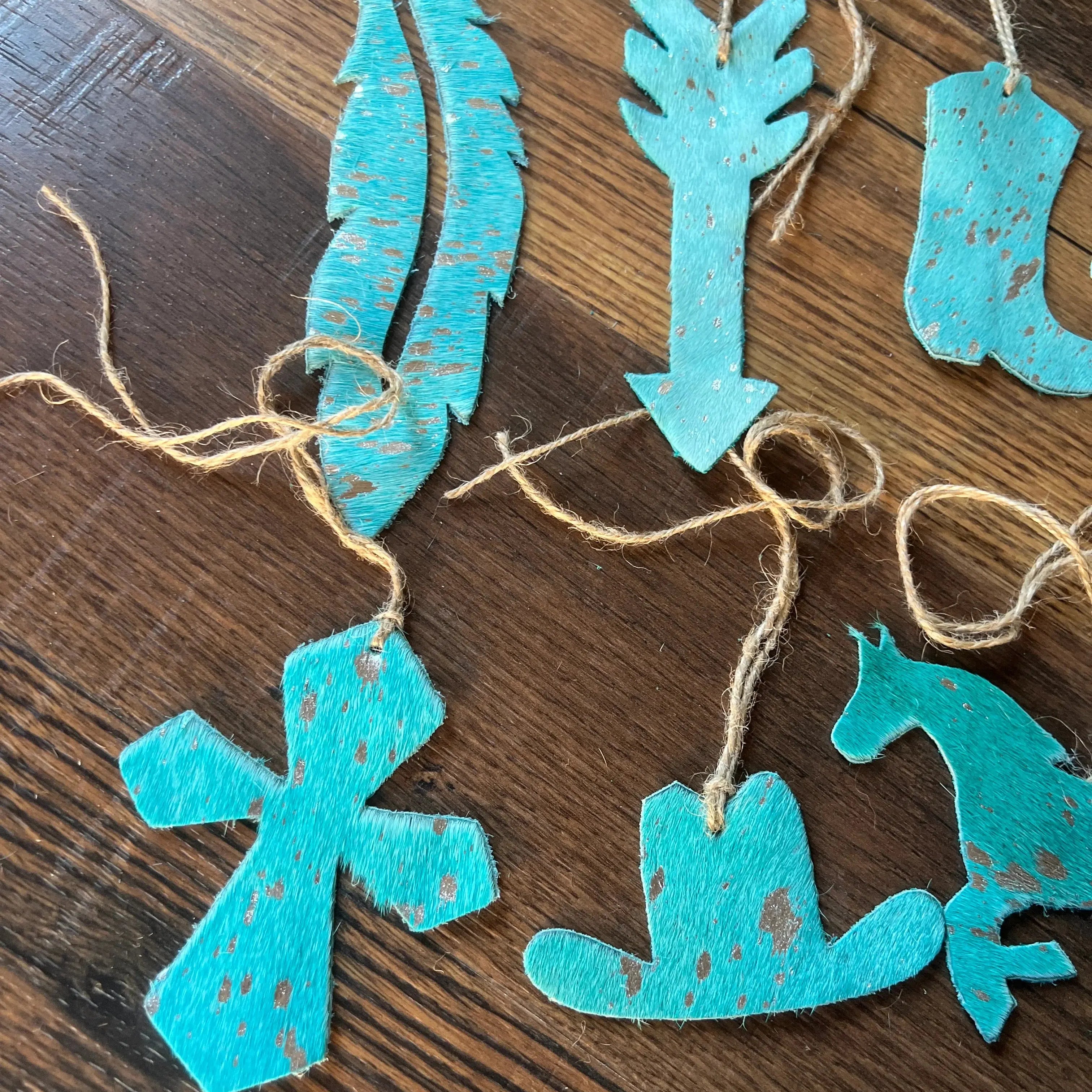 Teal Leather Cowhide Christmas Ornament - Sold Individually