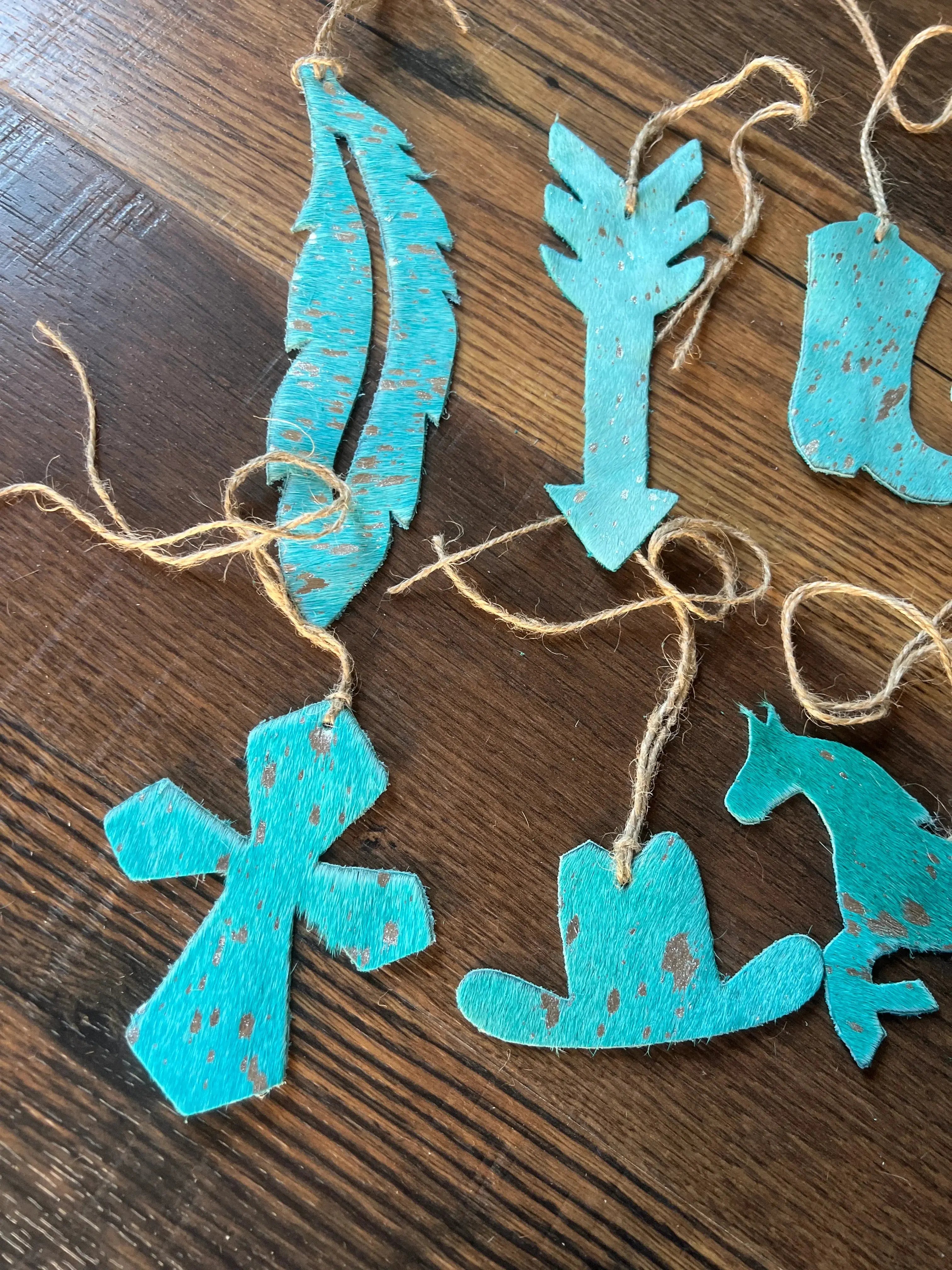 Teal Leather Cowhide Christmas Ornament - Sold Individually