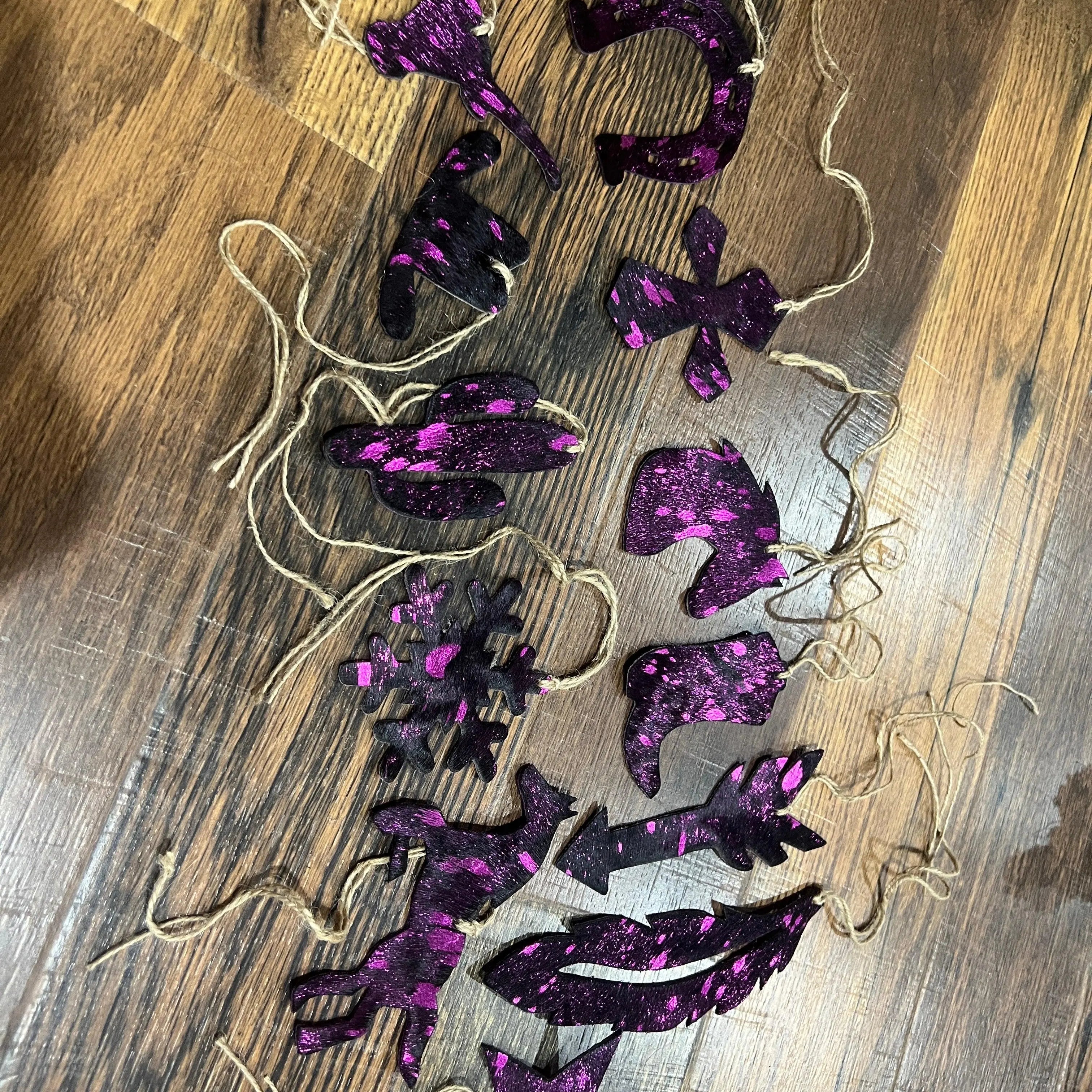 Pink/Black Acid Wash Leather Cowhide Christmas Ornament - Sold Individually