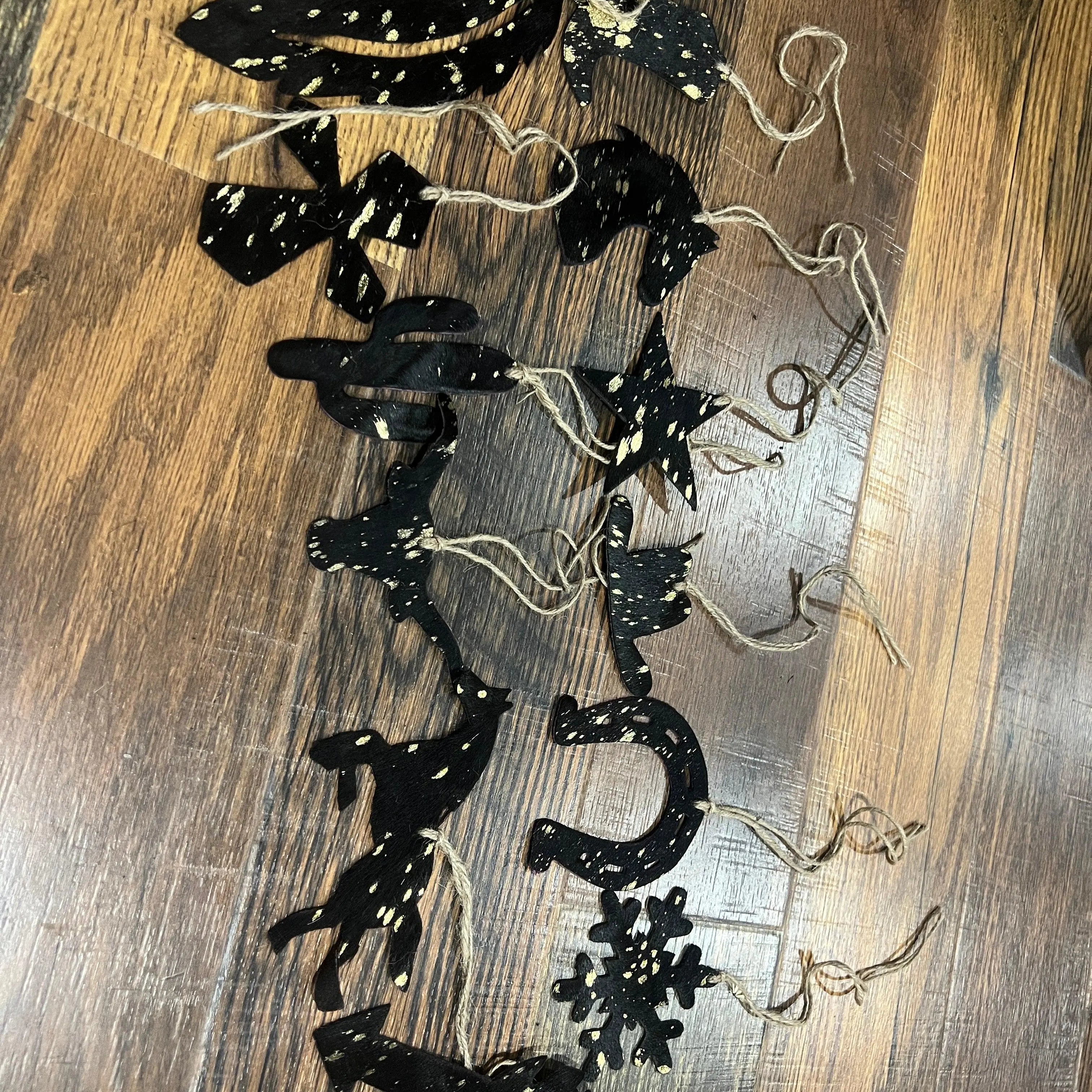 Gold/Black Acid Wash Leather Cowhide Christmas Ornament - Sold Individually
