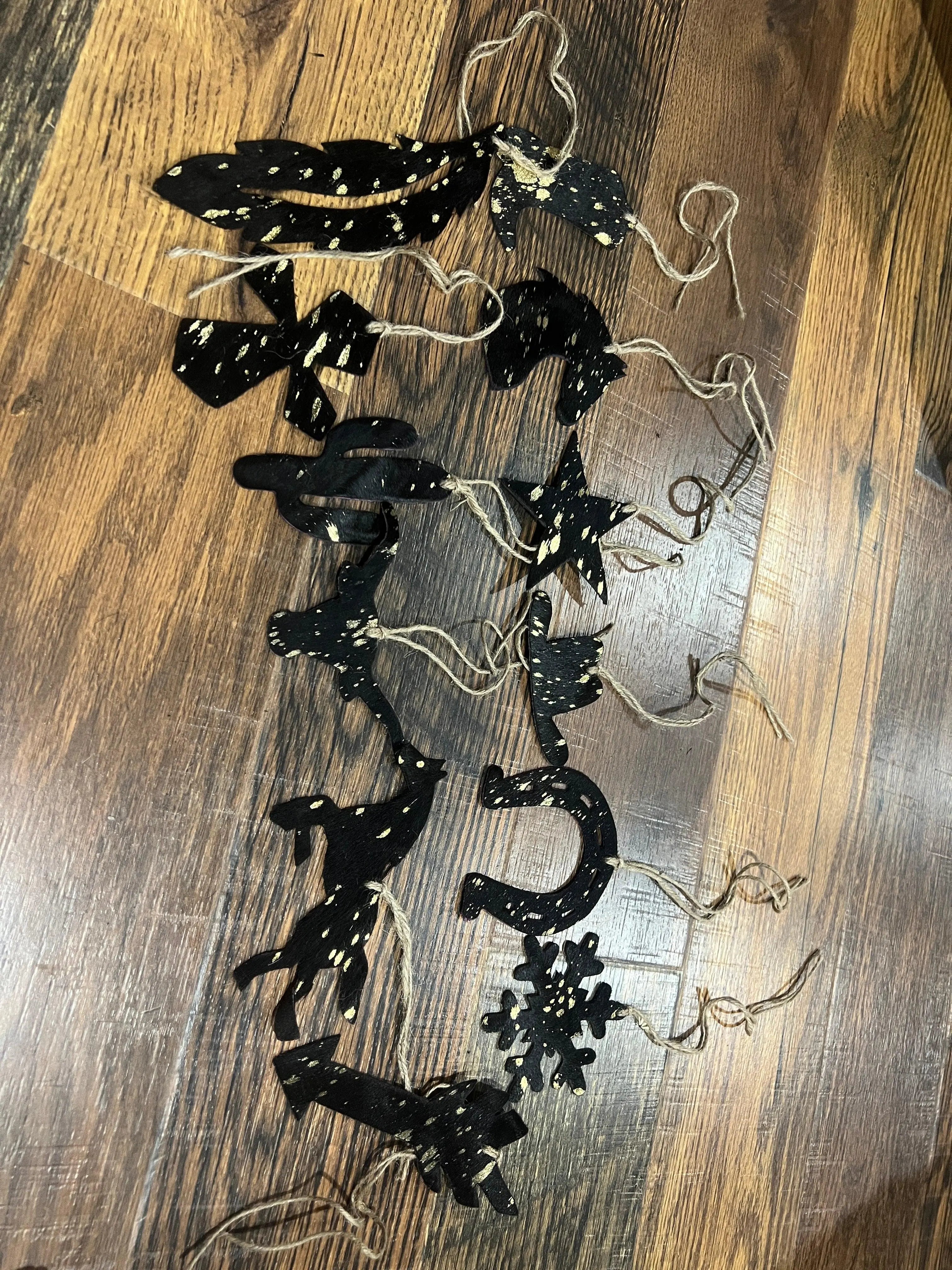 Gold/Black Acid Wash Leather Cowhide Christmas Ornament - Sold Individually