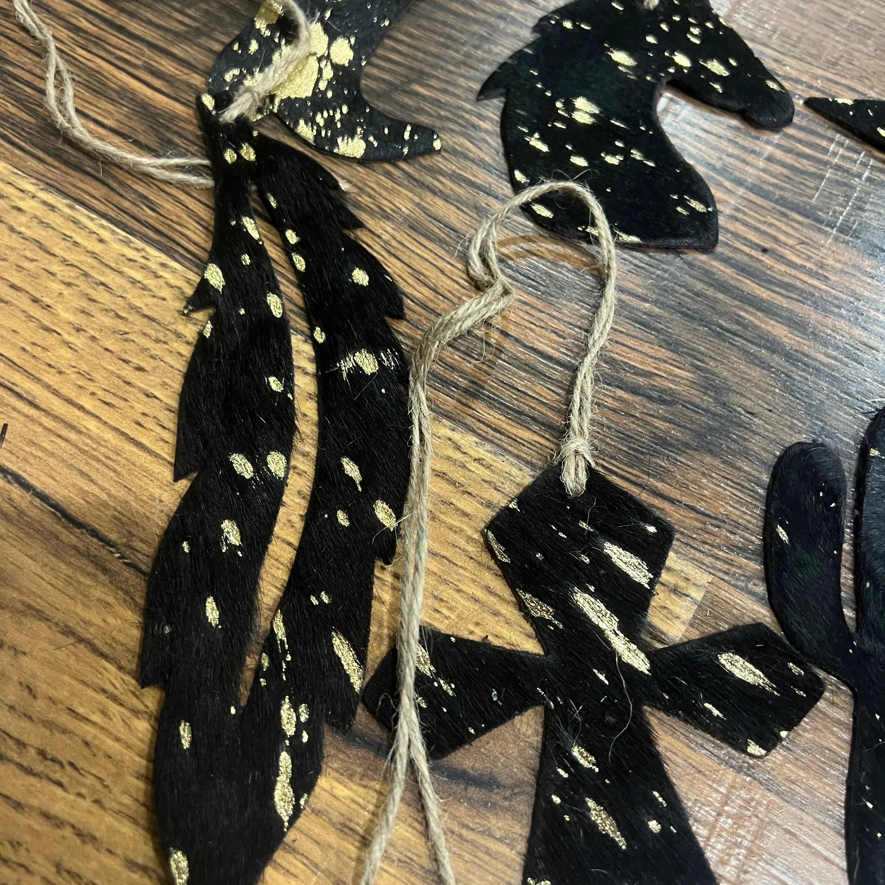Gold/Black Acid Wash Leather Cowhide Christmas Ornament - Sold Individually