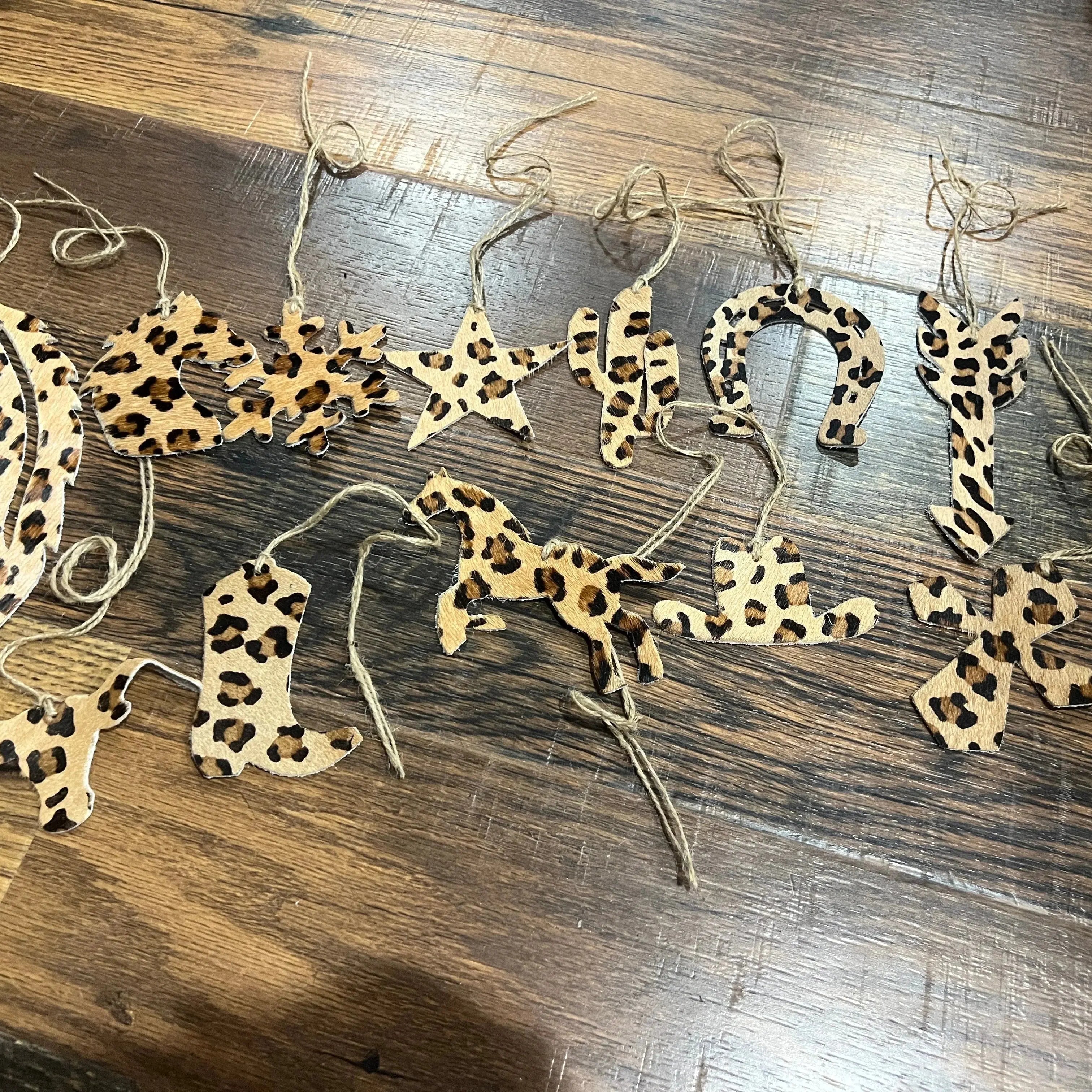 LEOPARD Leather Cowhide Christmas Ornament - Sold Individually