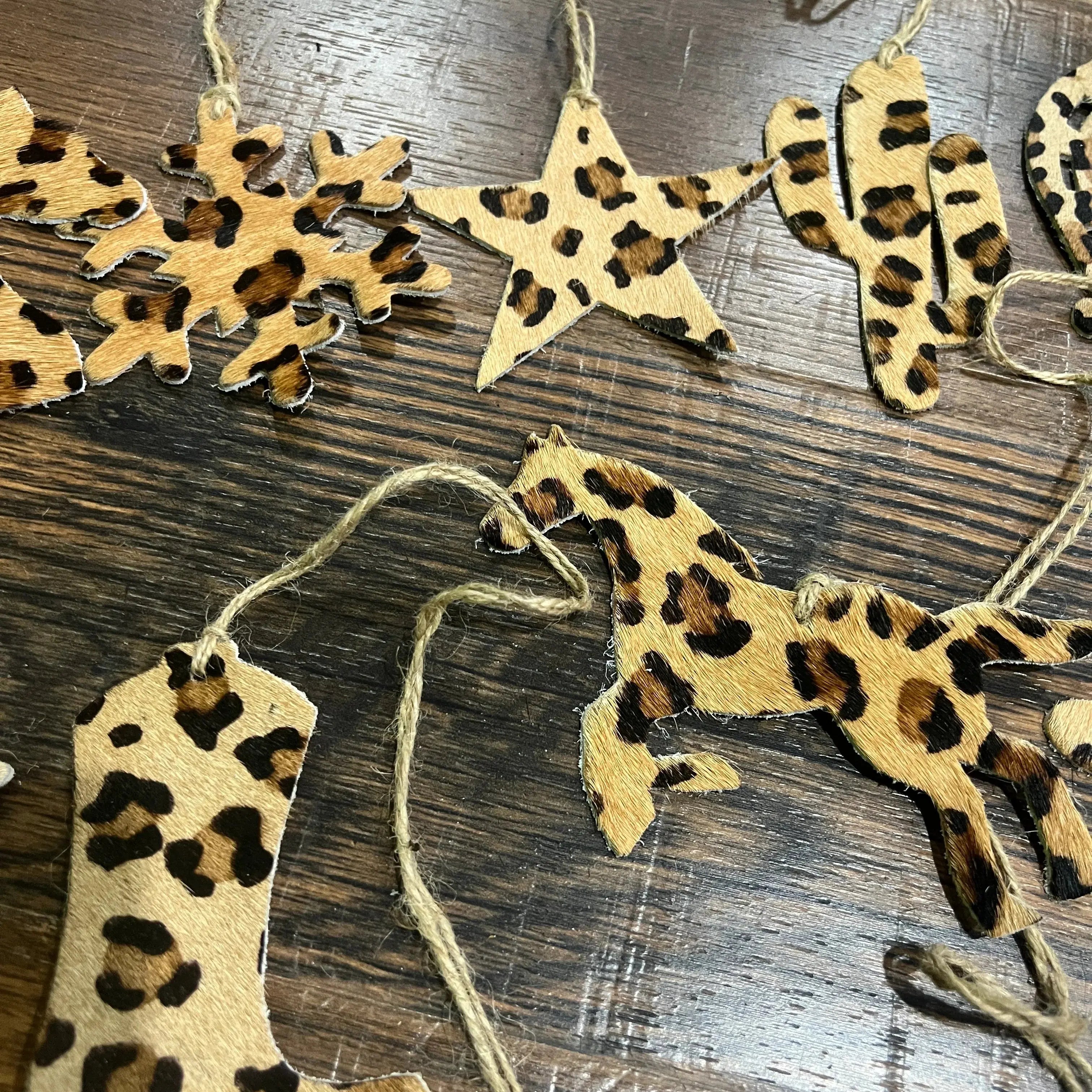 LEOPARD Leather Cowhide Christmas Ornament - Sold Individually