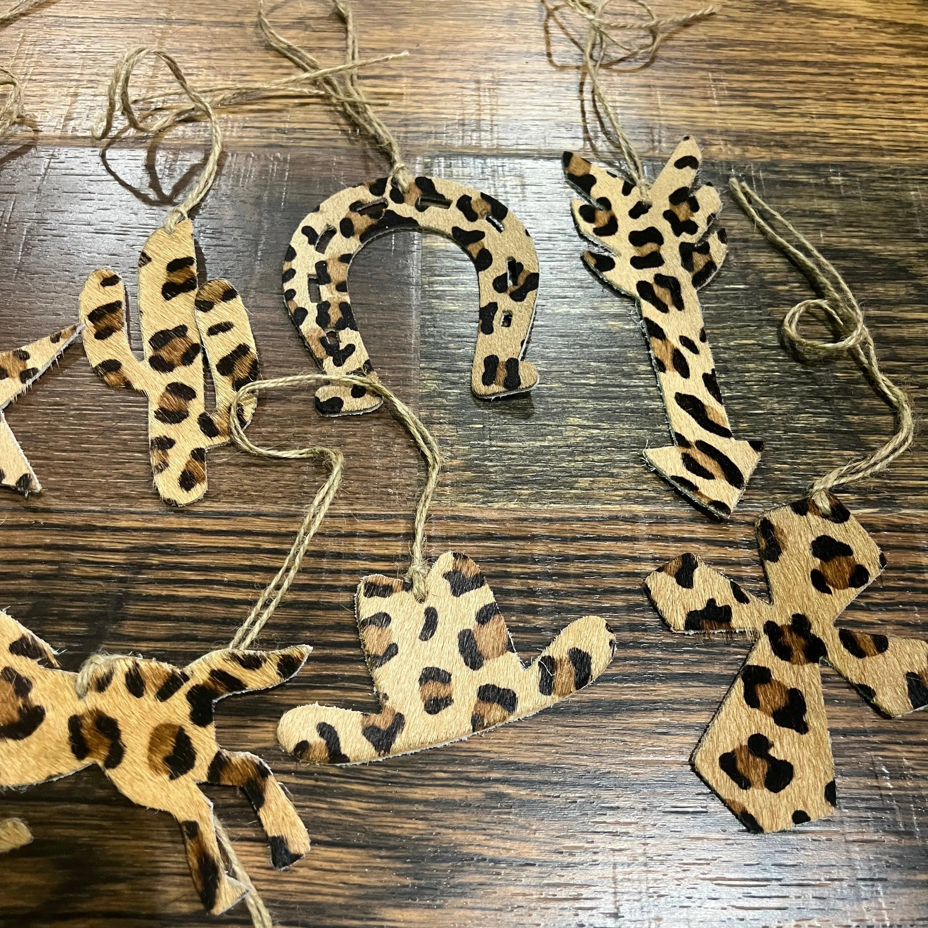 LEOPARD Leather Cowhide Christmas Ornament - Sold Individually