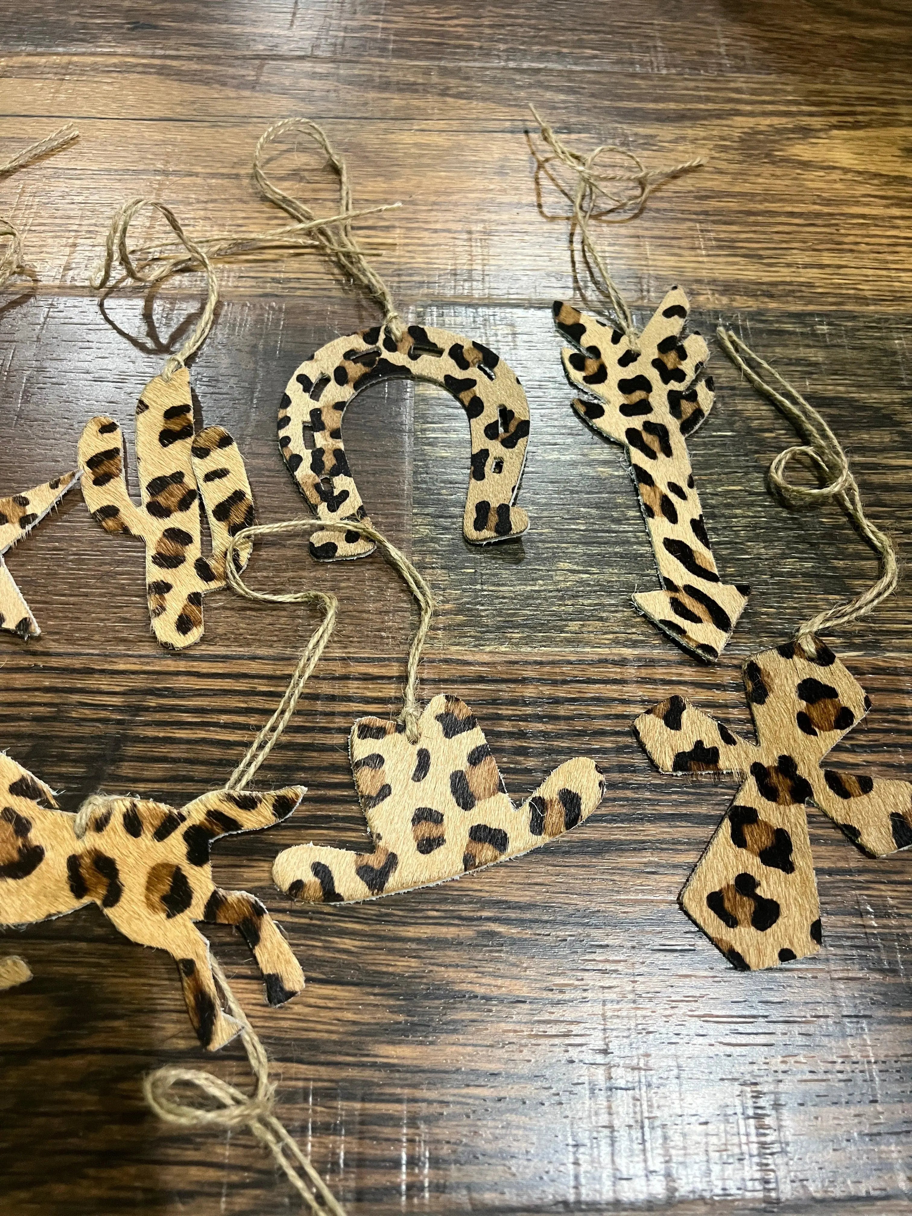 LEOPARD Leather Cowhide Christmas Ornament - Sold Individually