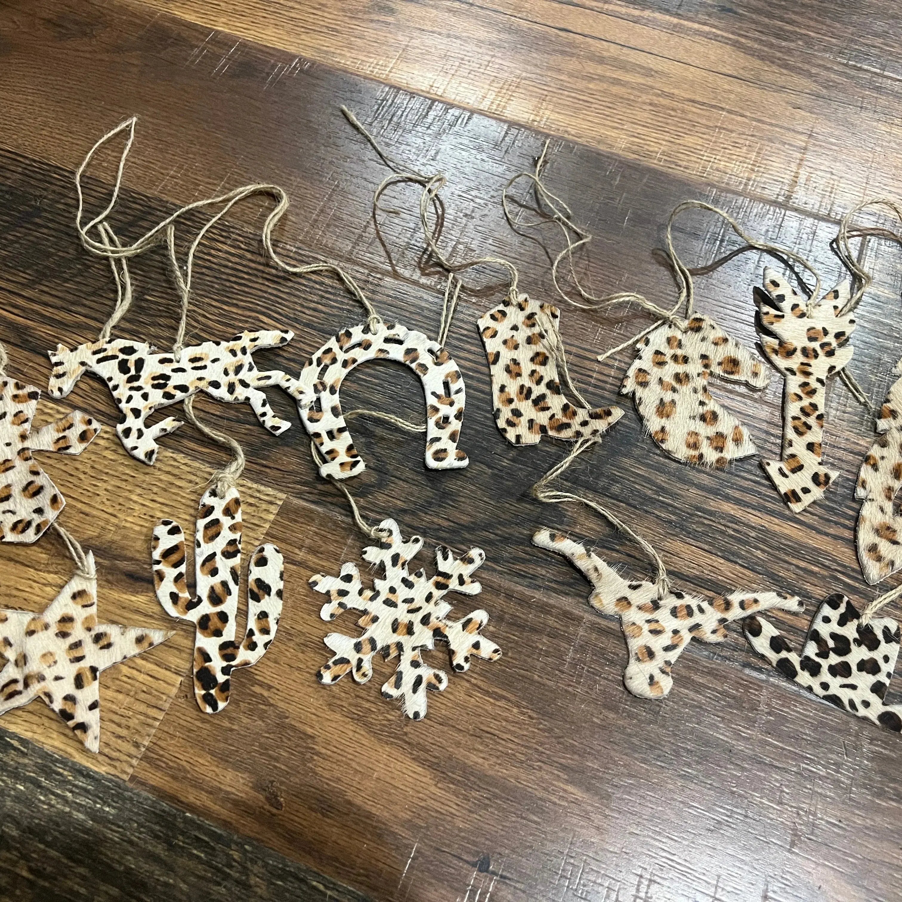 CHEETAH Leather Cowhide Christmas Ornament - Sold Individually