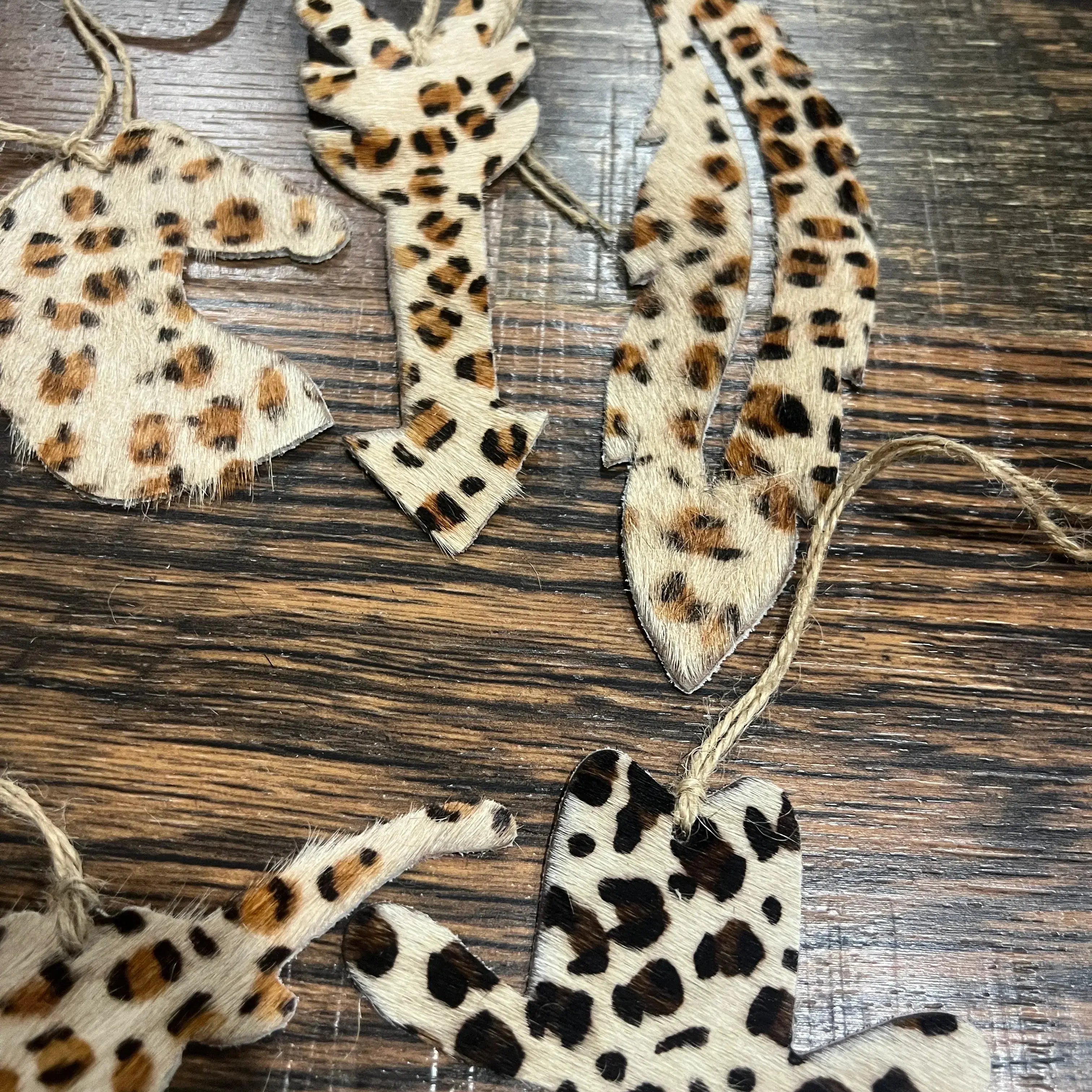 CHEETAH Leather Cowhide Christmas Ornament - Sold Individually
