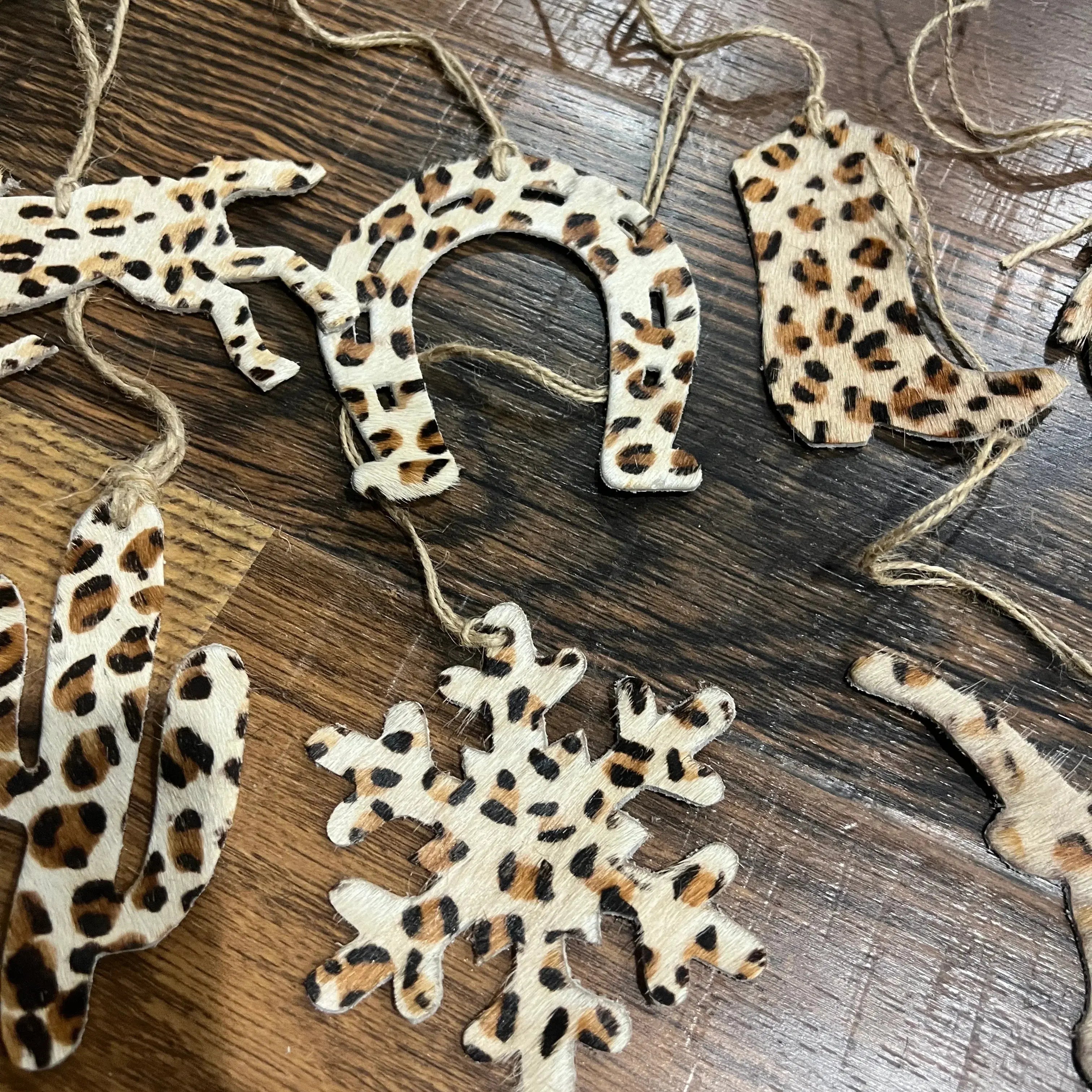 CHEETAH Leather Cowhide Christmas Ornament - Sold Individually