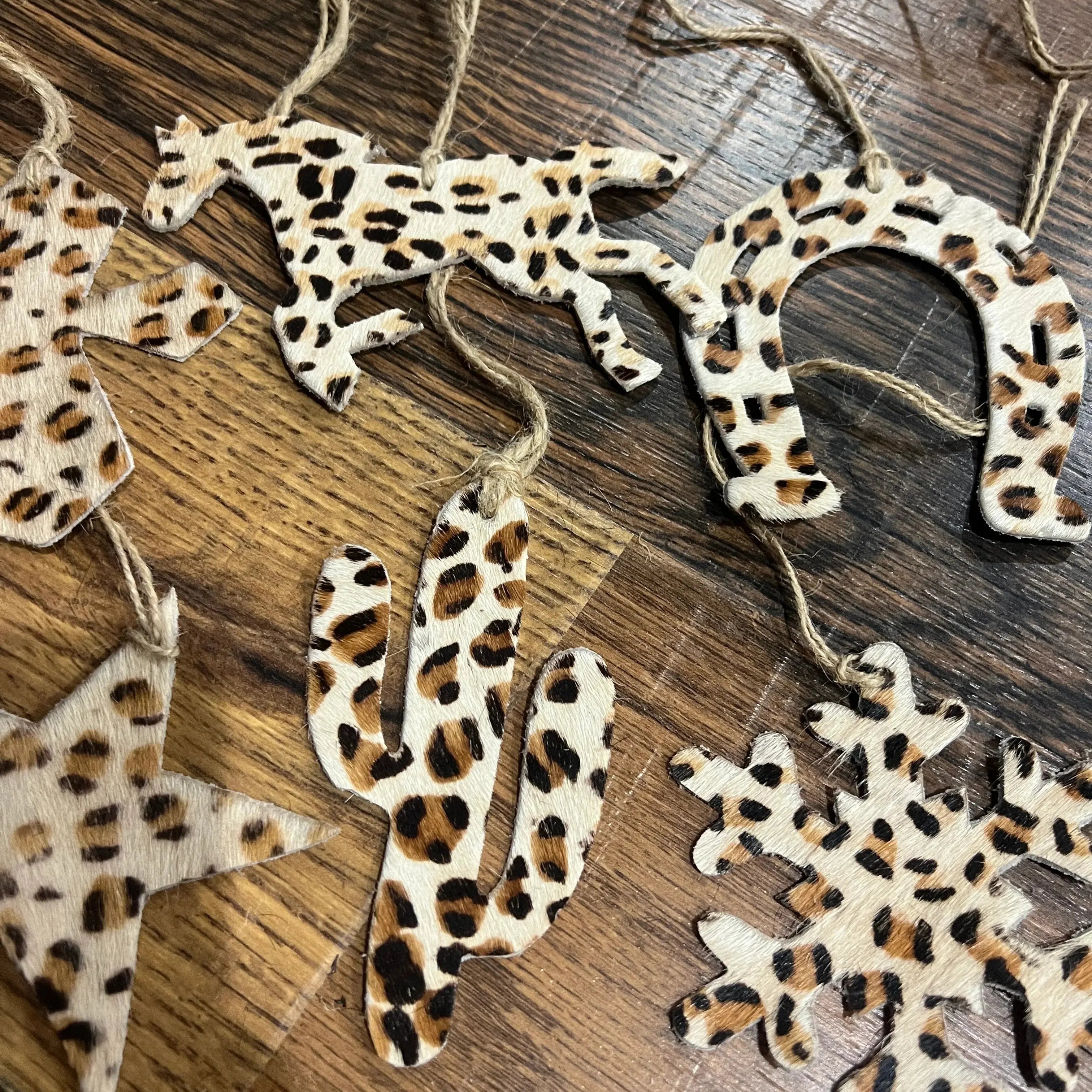 CHEETAH Leather Cowhide Christmas Ornament - Sold Individually