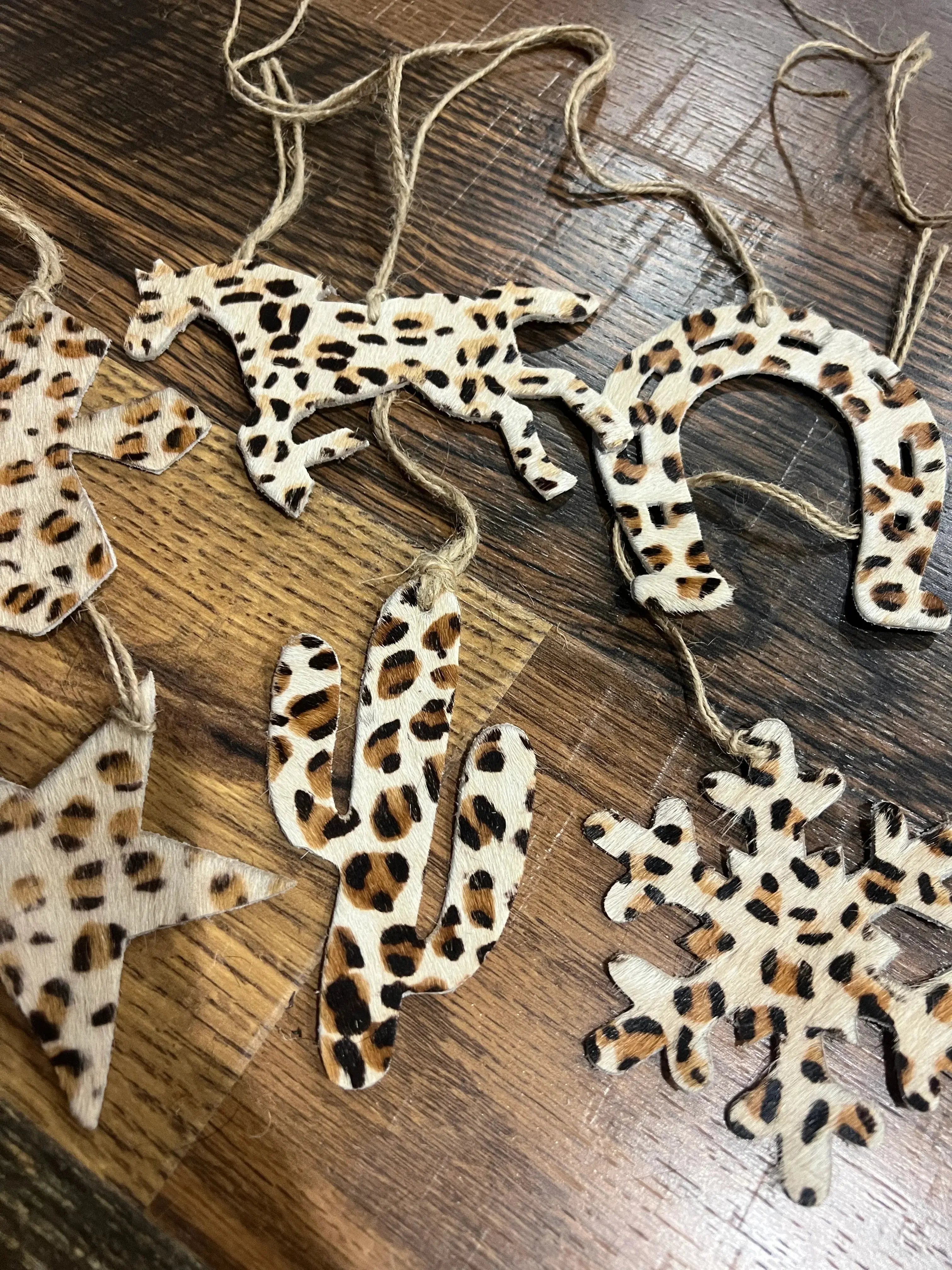 CHEETAH Leather Cowhide Christmas Ornament - Sold Individually