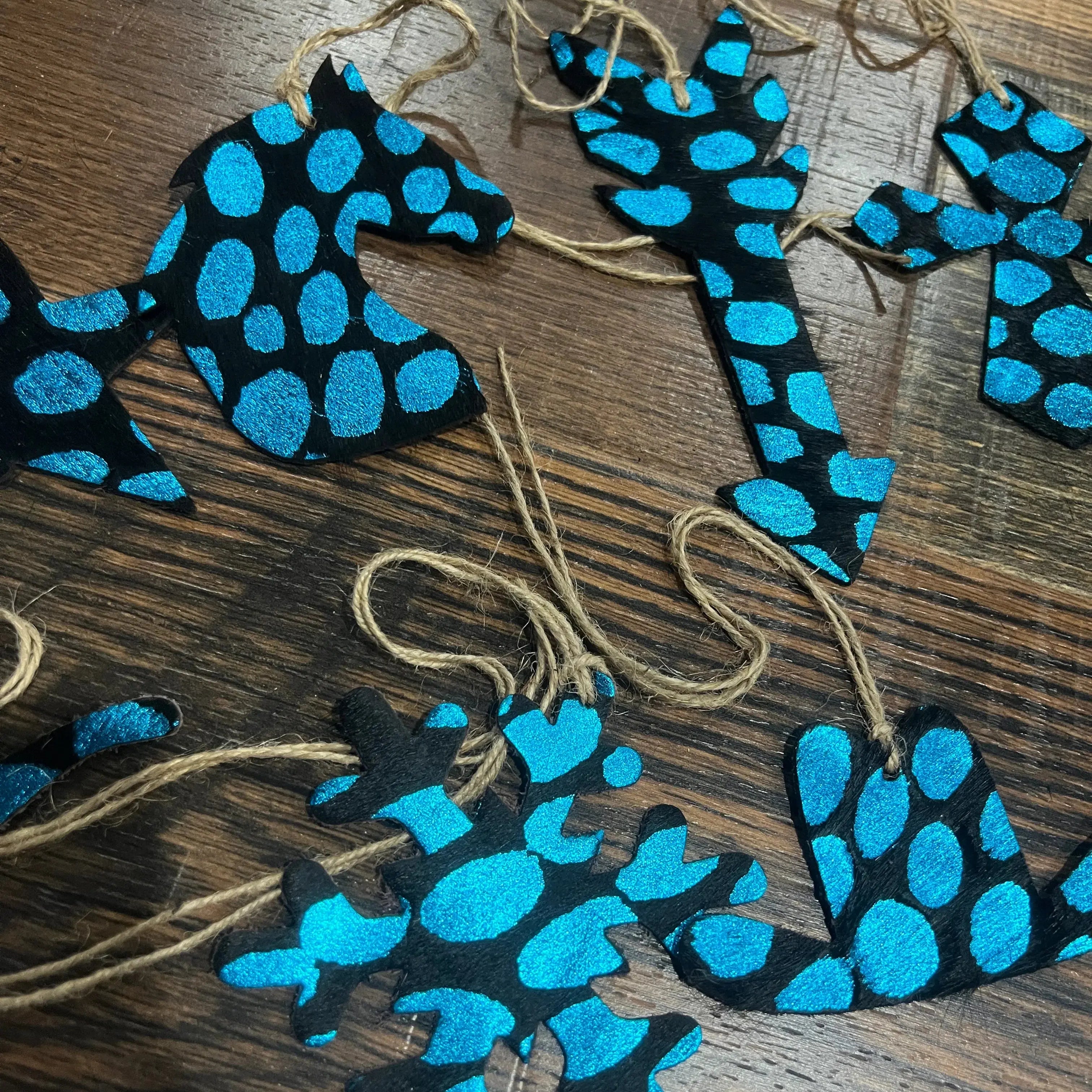 BLUE SPOTTED Leather Cowhide Christmas Ornament - Sold Individually