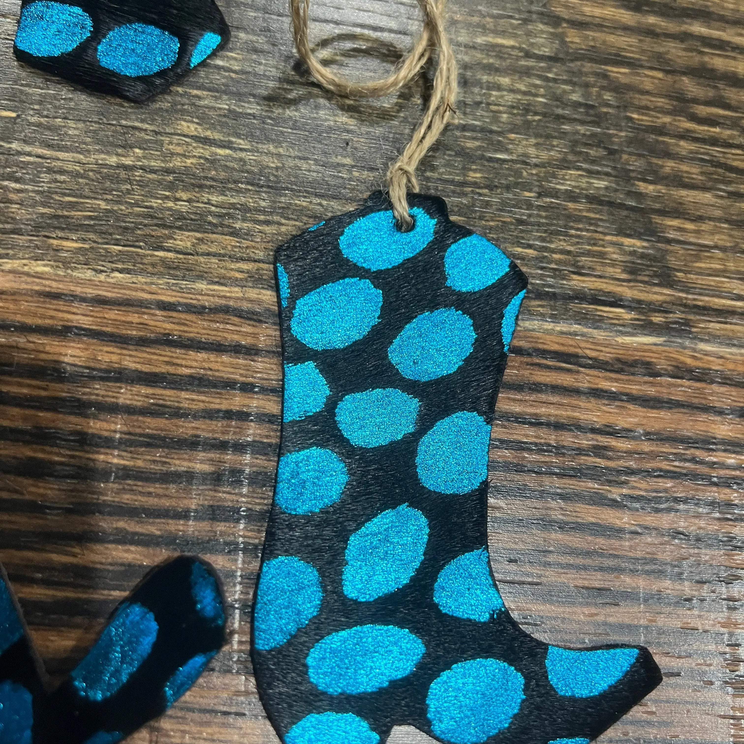 BLUE SPOTTED Leather Cowhide Christmas Ornament - Sold Individually