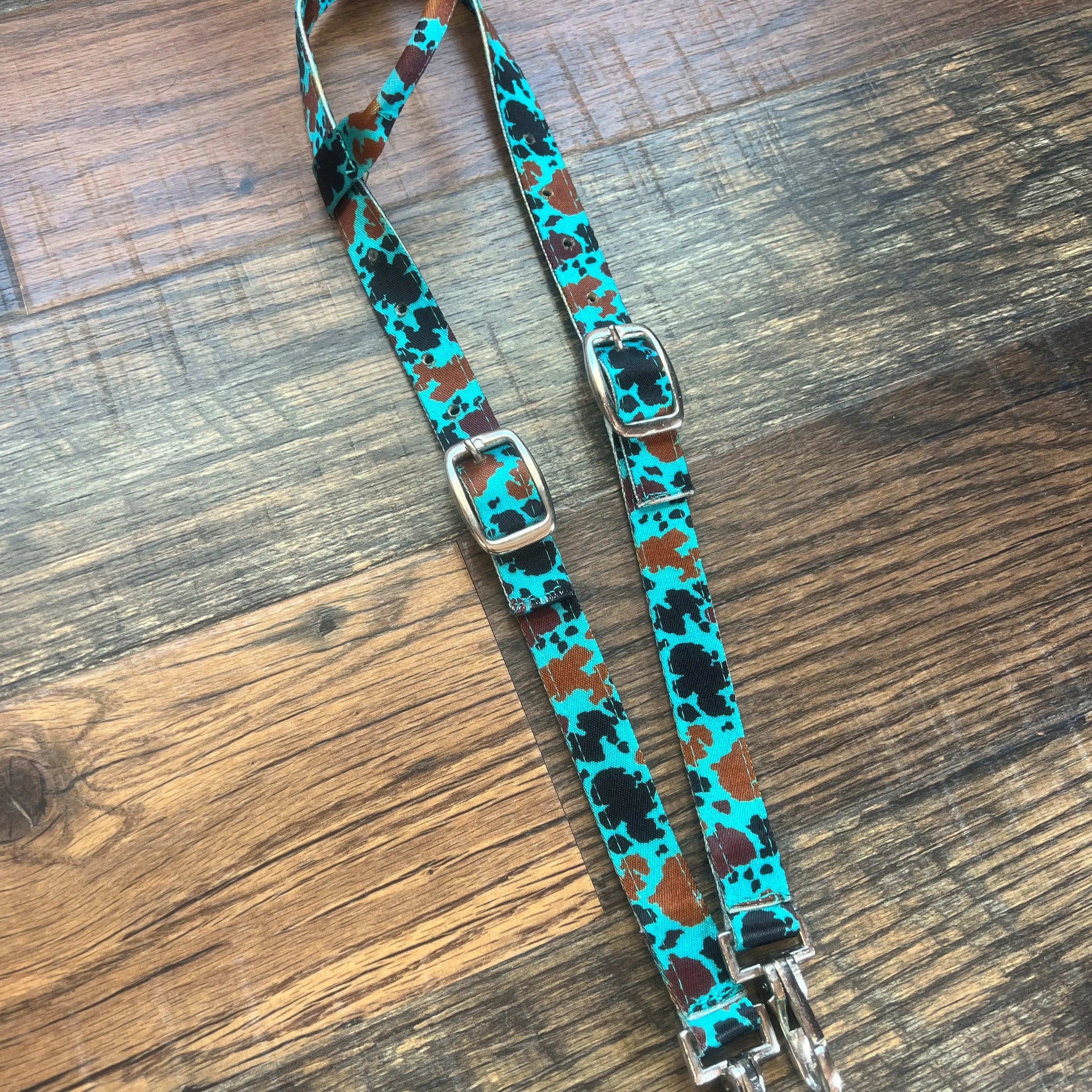 Teal Cow Print One Ear Nylon Headstall