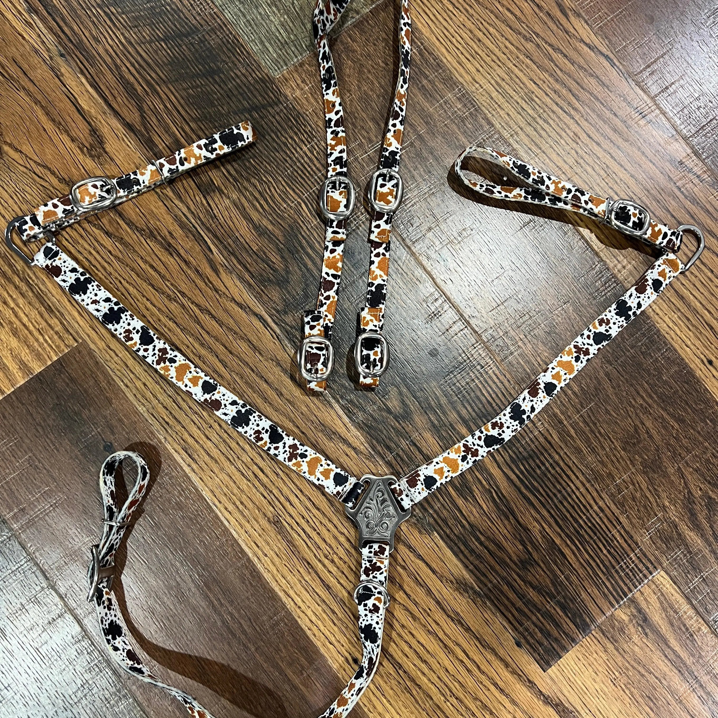 Nylon Cow Print One Ear Headstall and Breast Collar Set HORSE SIZE Horse Tack
