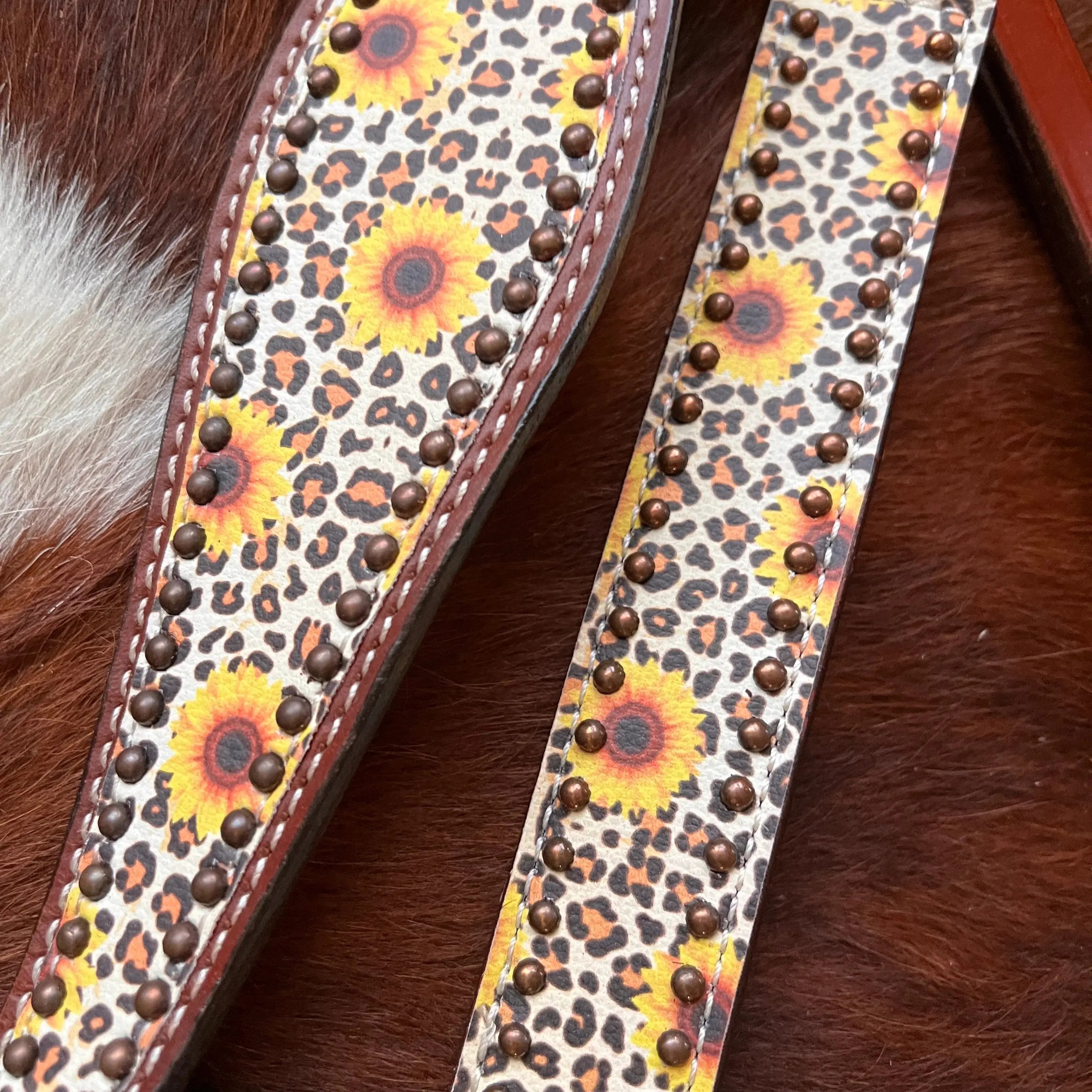 Sunflower/Cheetah Print One Ear Headstall and Breast Collar 6- piece set Horse Tack