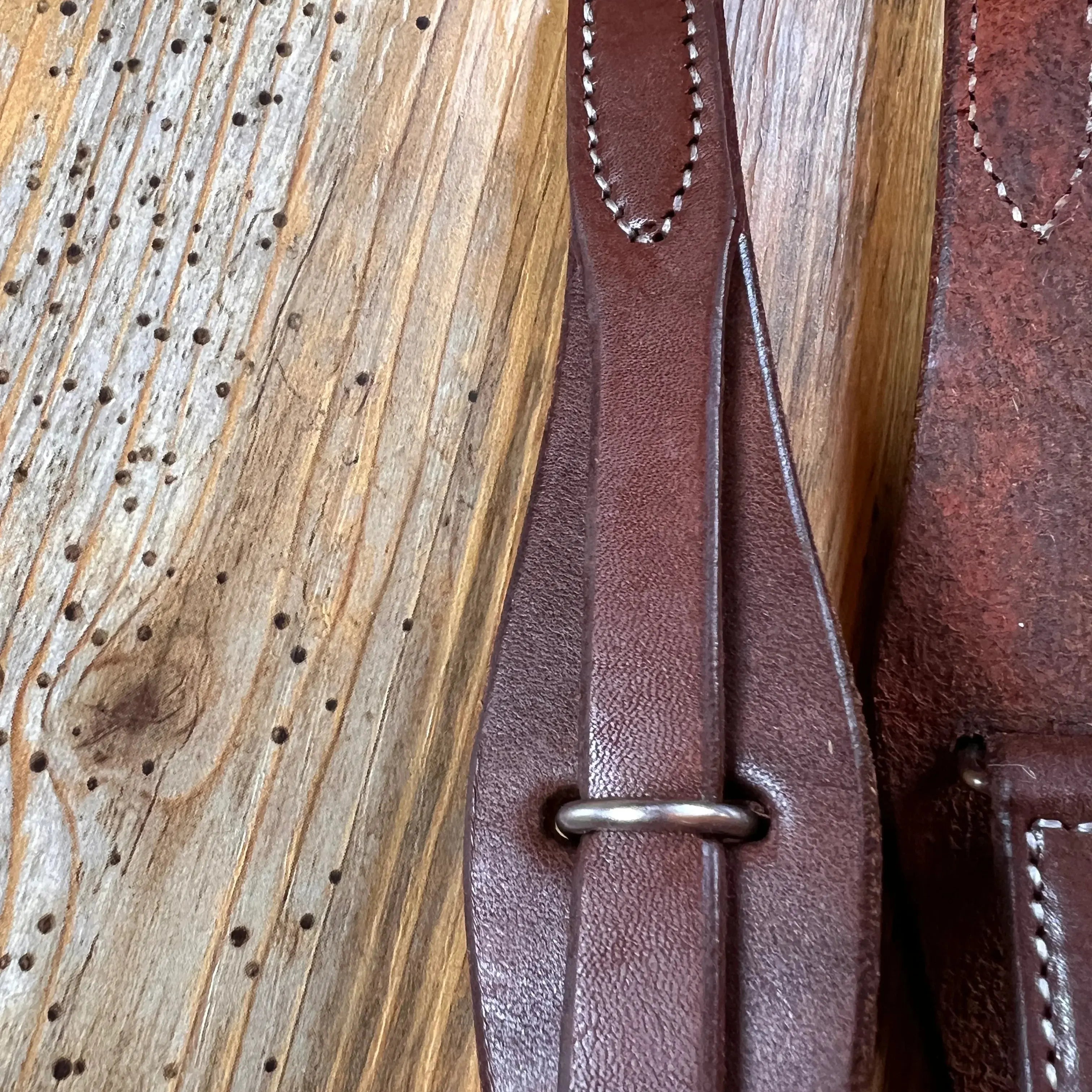 Oiled leather one ear headstall with quick change bit loops Horse