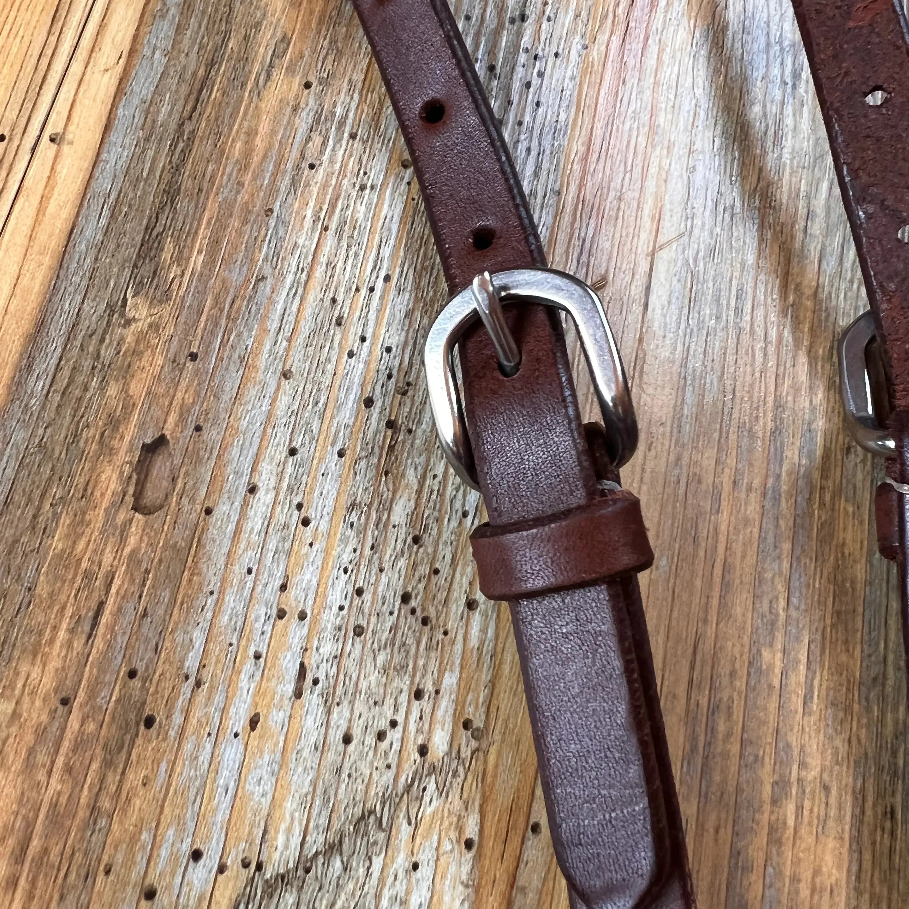 Oiled leather one ear headstall with quick change bit loops Horse